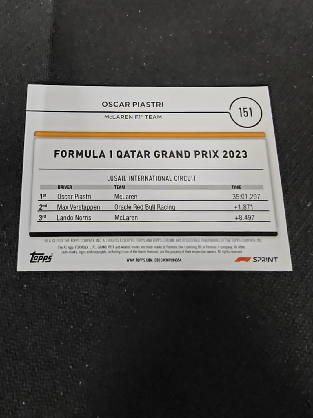 2024 Topps Chrome F1 Oscar Piastri 方程式赛车 奥斯卡 皮亚斯特里 迈凯伦车队 划痕 边角瑕疵 #151