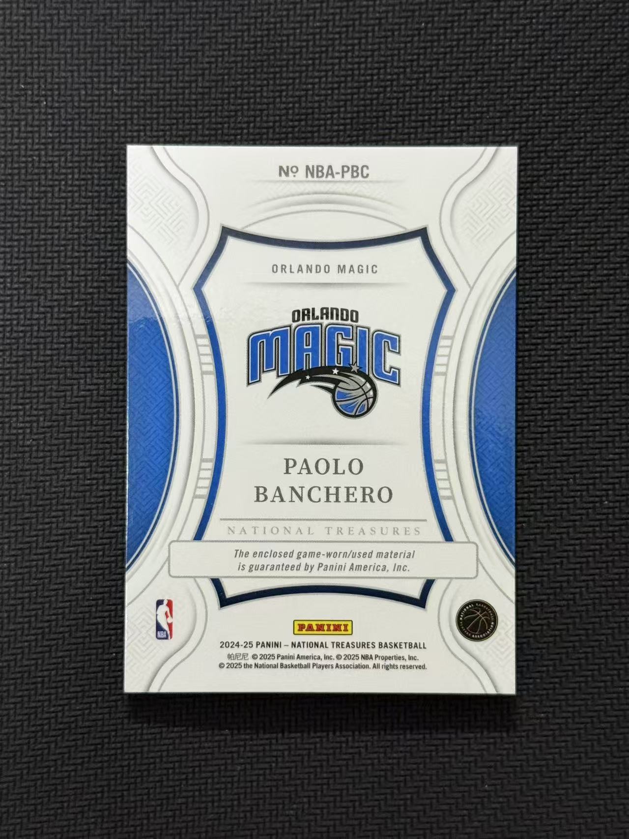 2024-25 Panini National Treasures Paolo Banchero 魔术 国宝 保罗 班切罗 班凯罗 47/99编 小窗物料 球衣切割 亲穿 GU 卡品如图 老公DR