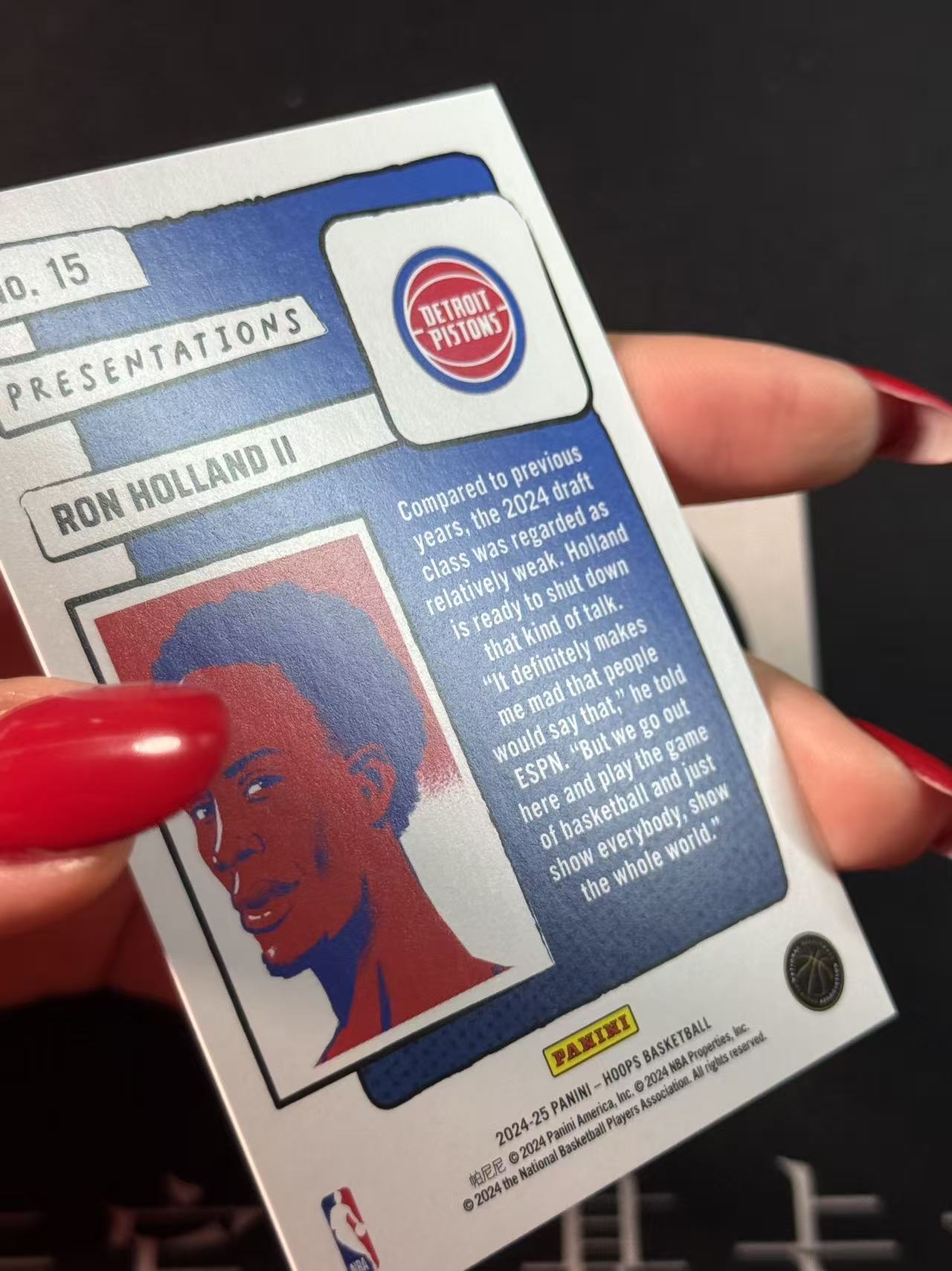 2024-25 Panini Hoops Ron Holland RC 【卡宾】罗恩 霍兰德二世 活塞 大热新秀 CC队友 大比例 箱货 SSP 漫画 大头 专收凑套必备