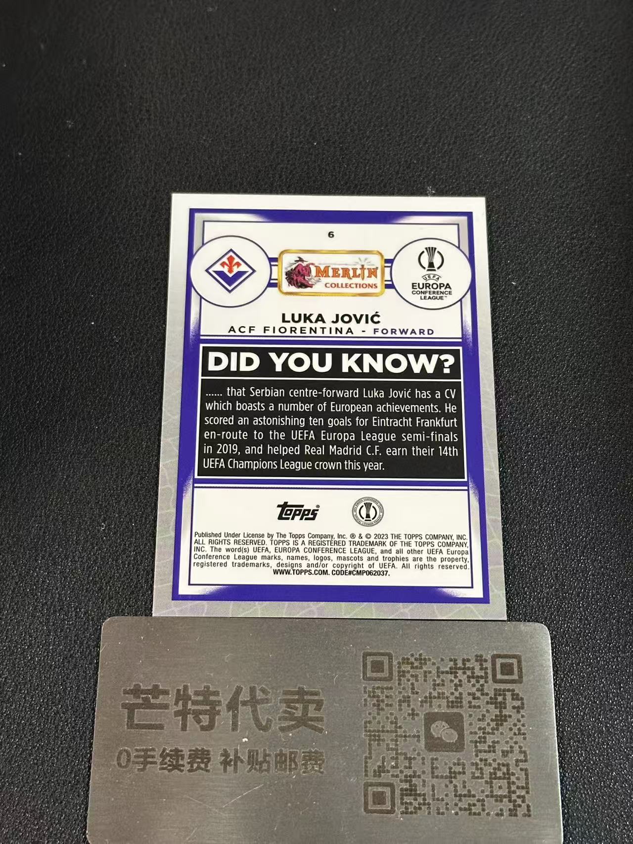 【芒特代卖】 2022-23 Topps Merlin 梅林 Luka Jovic 卢卡·约维奇 佛罗伦萨 欧协 /299编 玫瑰金微光折