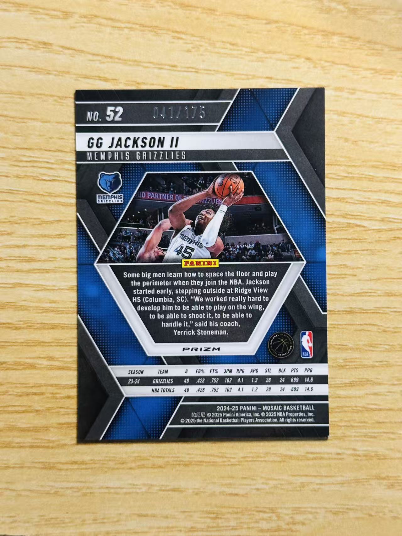 2024-25 Panini Mosaic G.G. Jackson 嘿嘿代卖 马赛克 GG 杰克逊 紫折 175编 灰熊 收藏必备