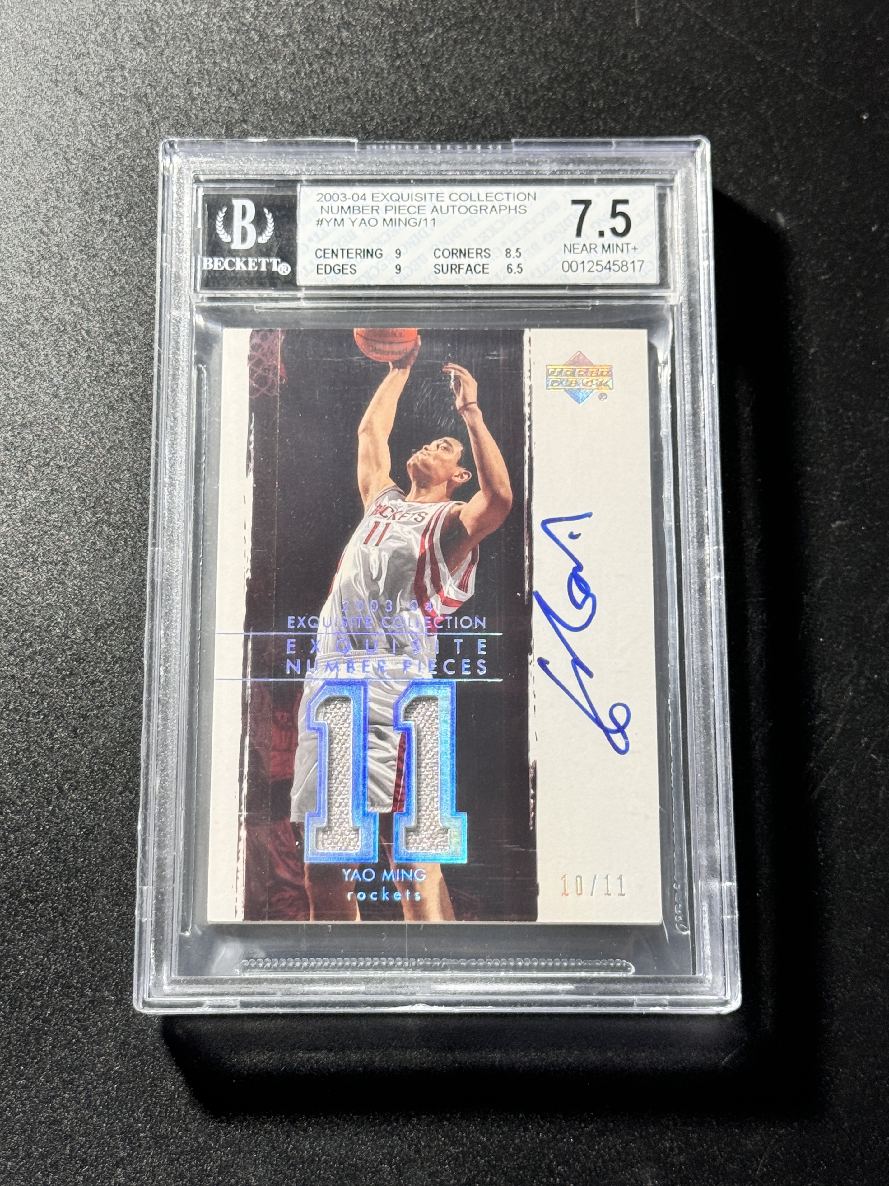 【喷子拍卖】2003-04 upper deck exquisite Yao Ming 木盒元年 休斯敦火箭 姚明 11编 背号编 patch 签字 PA 卡签 元年NP超经典 系列大hit卡 BGS7.5/10 送订制壳 小飞侠