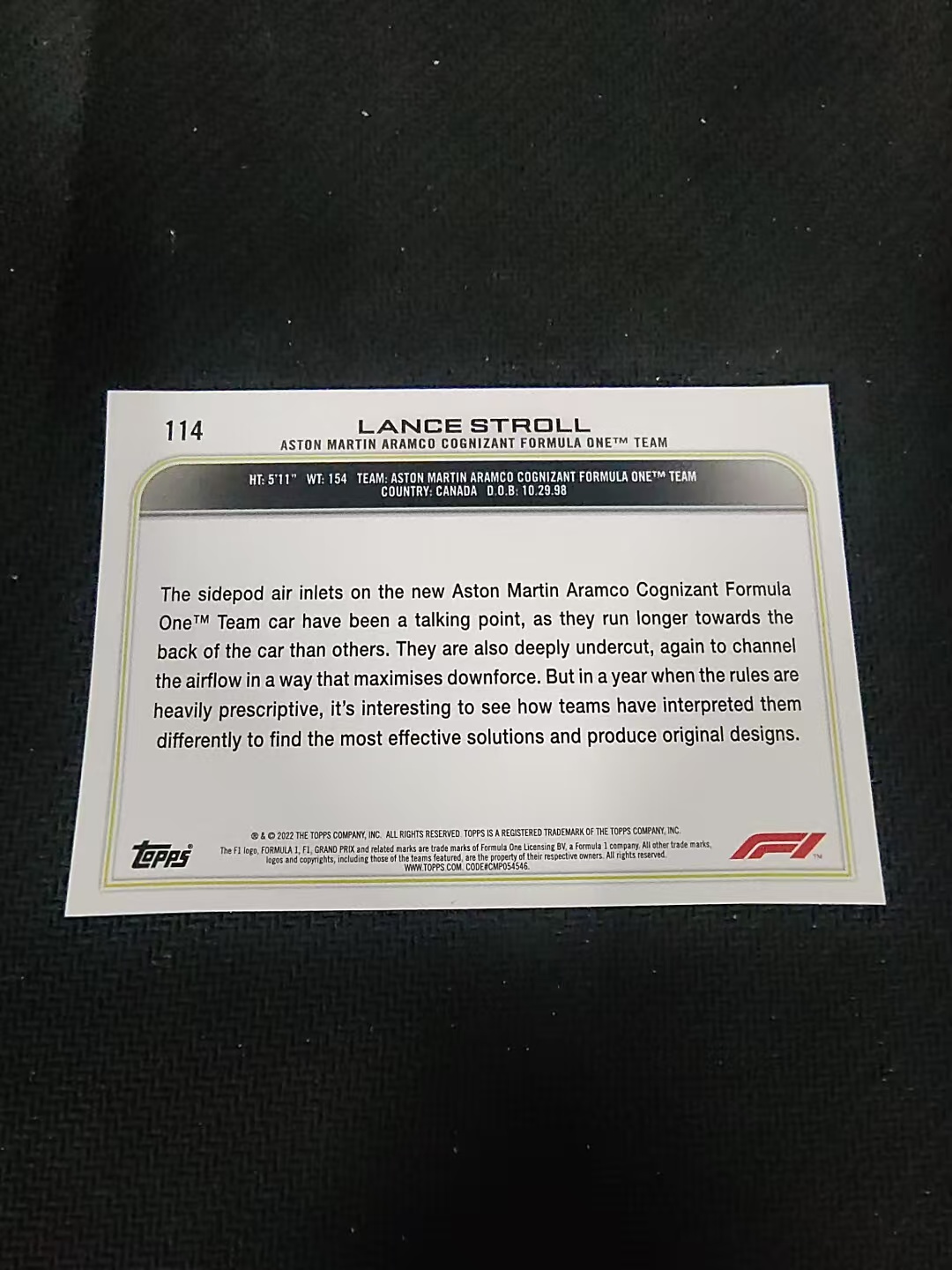 【汽水拍卖】2022 Topps Chrome F1 Lance Stroll 兰斯 斯托尔 划痕 边角瑕疵 @114