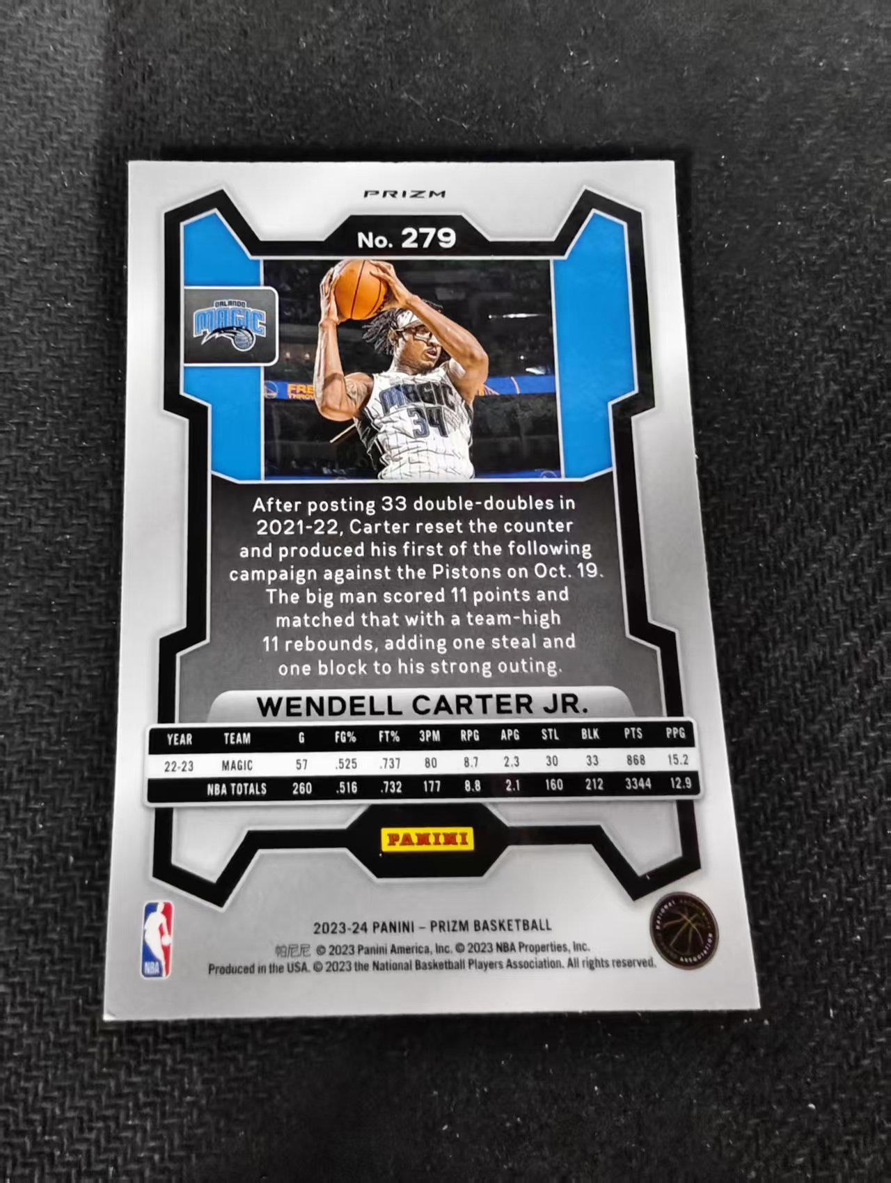 2023-24 Panini Prizm Wendell Carter Jr. 小温德尔 卡特 魔术 hyper折 PZ 划痕 边角瑕疵 #279