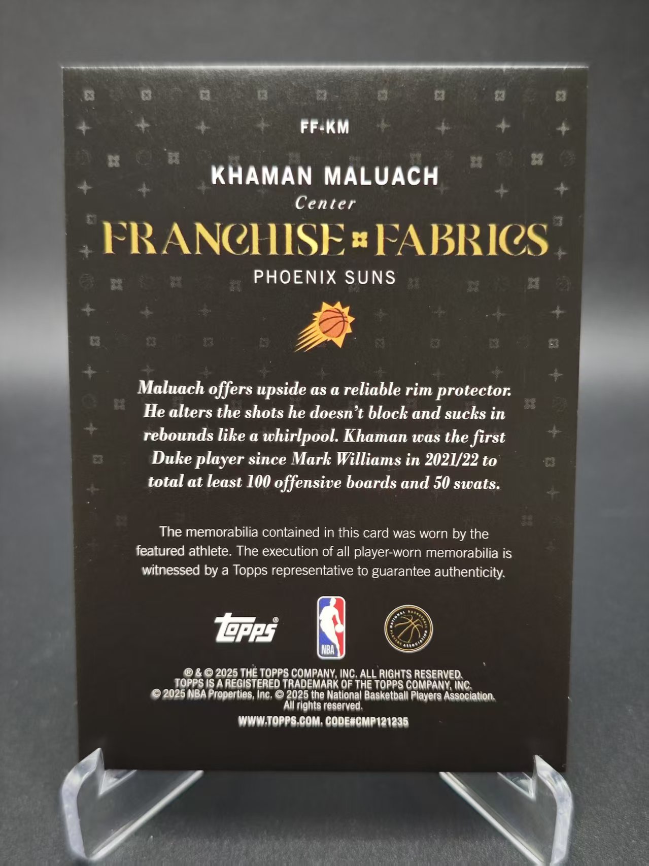 2025 【六六代卖 预付快速回款】 TOPPS Khaman Maluach RC 马鲁阿奇 太阳 新秀 球衣(套子001)