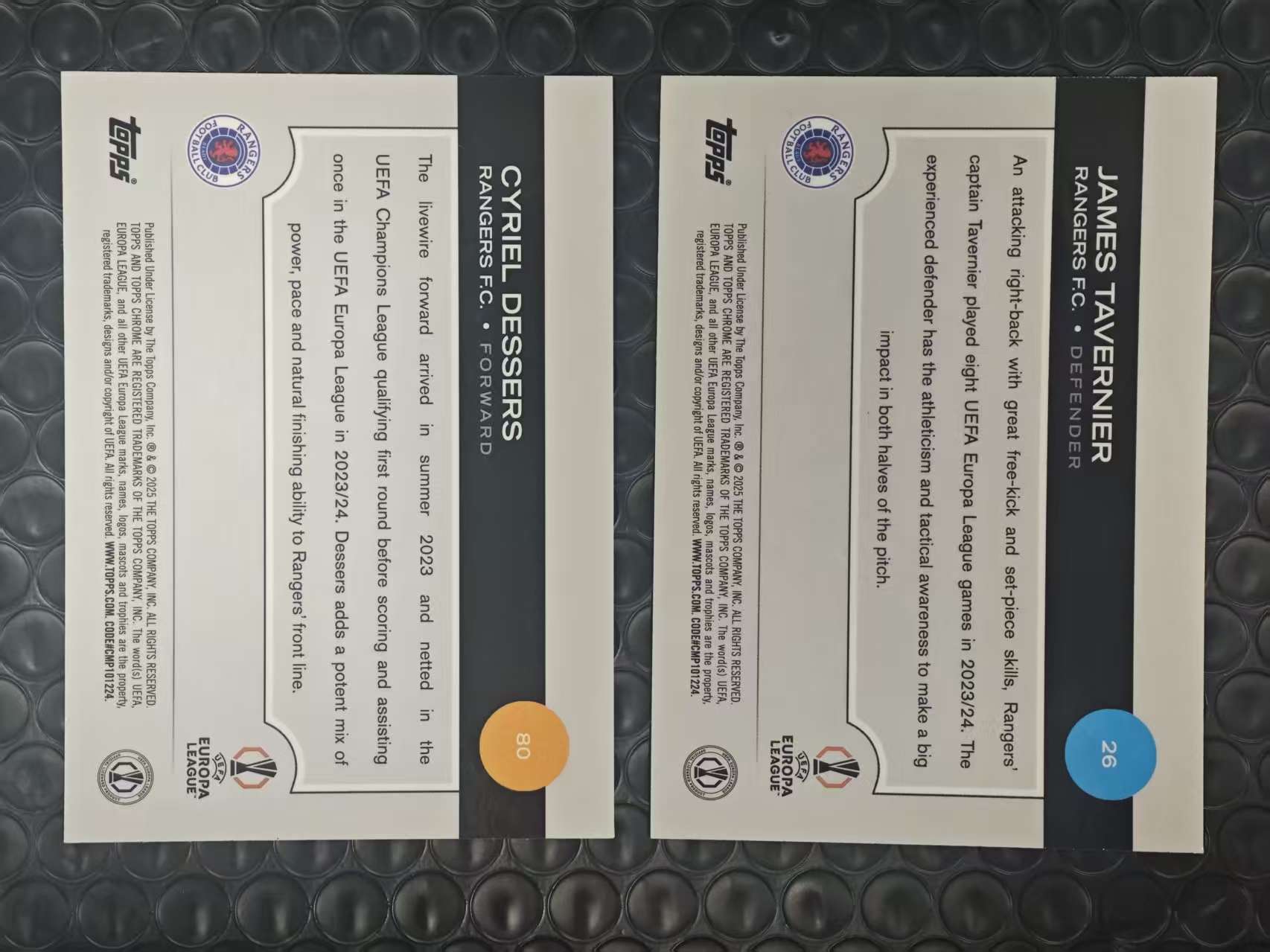 2025 Topps Chrome James Tavernier欧冠TC 流浪者 西里尔 德瑟斯 塔弗尼尔 塔沃尼尔 250编 粉熔岩折 折射 2张打包LOT 如图【原地起飞卡社】MVP11.11