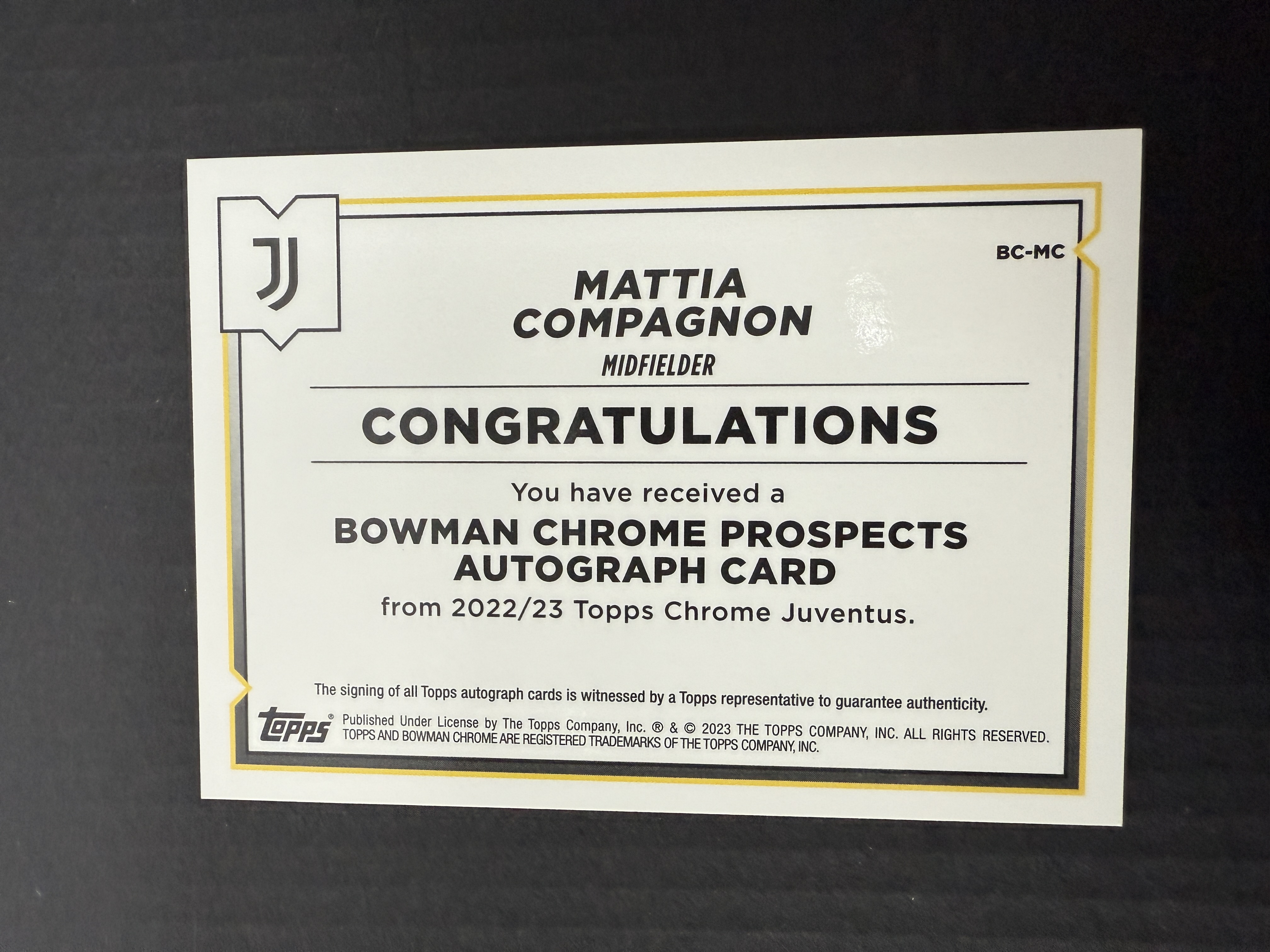 【GOAT山羊拍卖】D哥 2023-24赛季 topps chrome尤文图斯队盒系列 帕尼翁 compagnon 新秀bowman签字 尤文图斯 品相如图