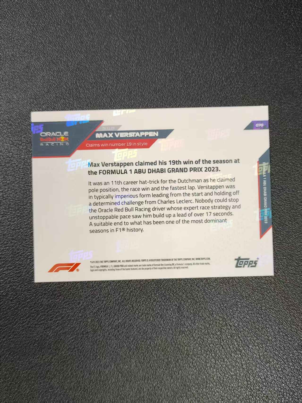 2023 Topps Now F1 Max Verstappen 维斯塔潘 红牛 卡品如图 出价前请仔细阅读描述 xyj