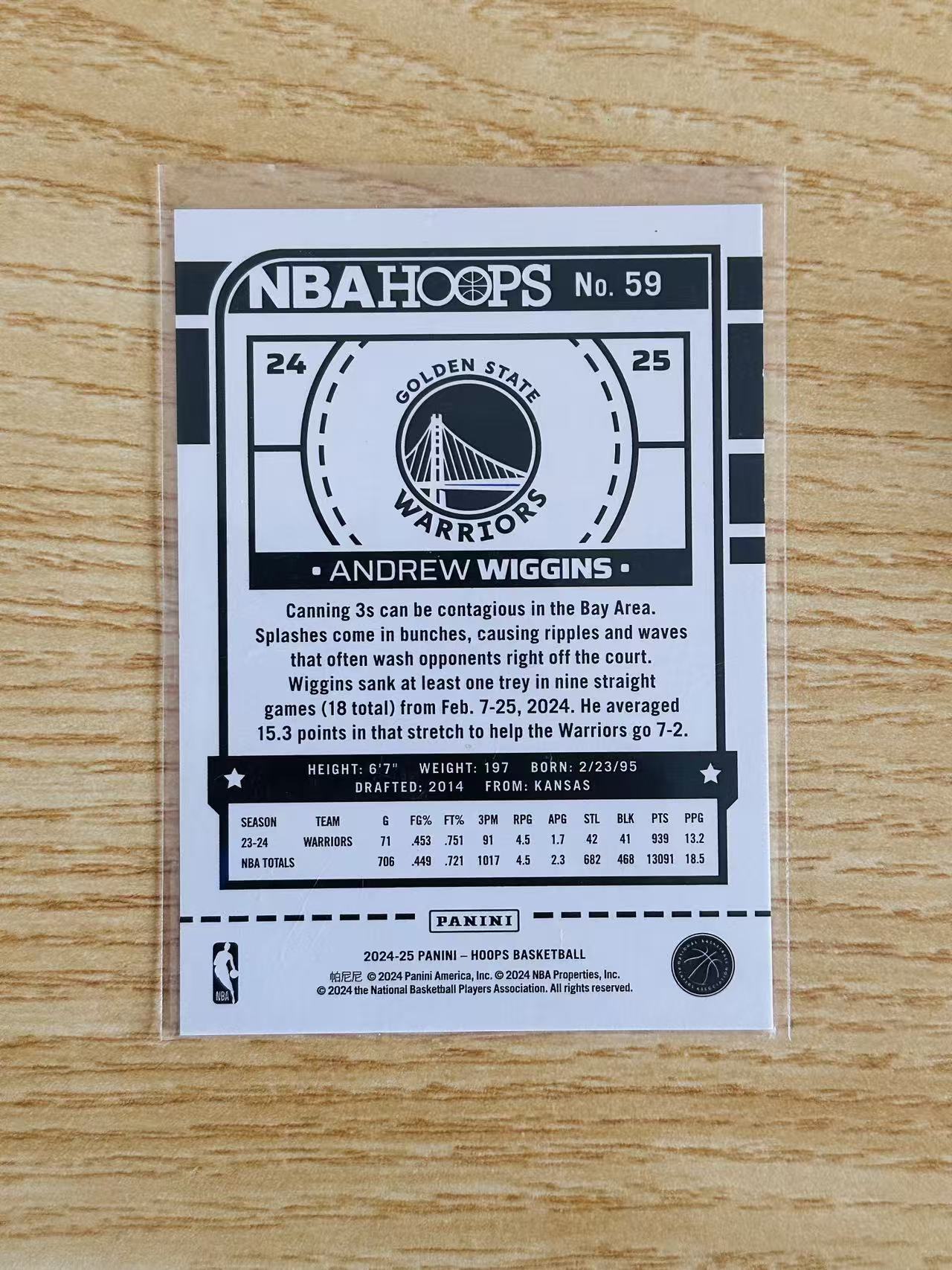 2024-25 Panini NBA Hoops Andrew Wiggins 安德鲁 威金斯 绿折 99编 勇士 嘴哥 收藏必备