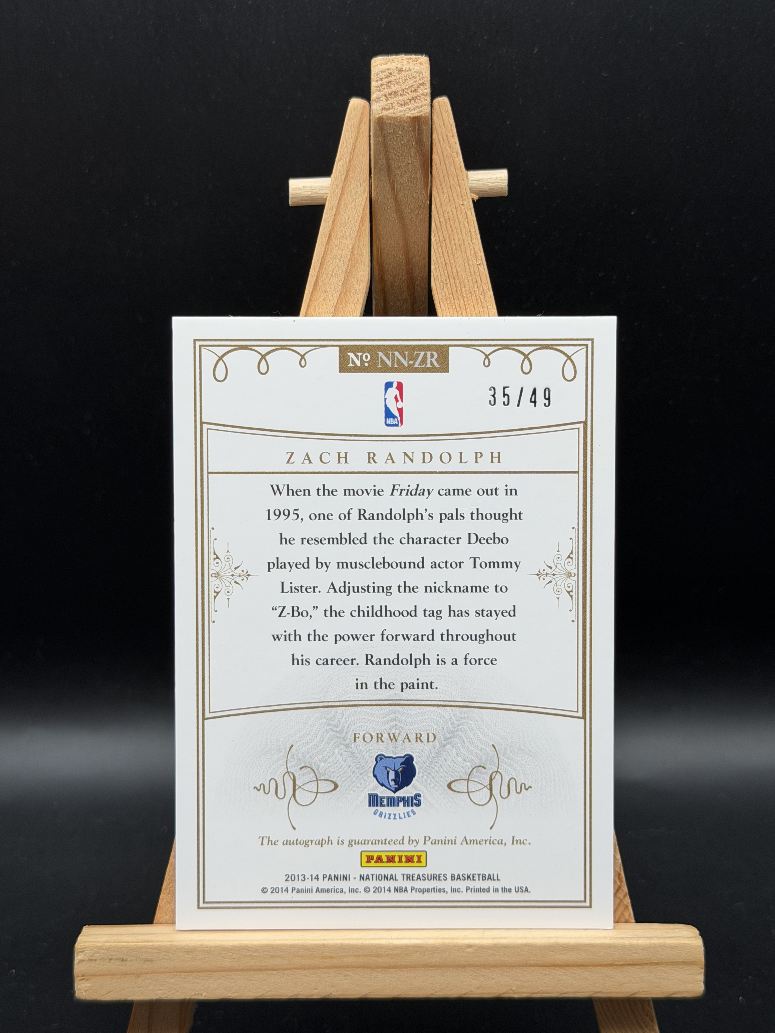 2013-14 Panini National Treasures Zach Randolph 扎克 兰多夫 灰熊 国宝 nicknames 绰号签 铭文签 Z-Bo 49编 卡签 签字