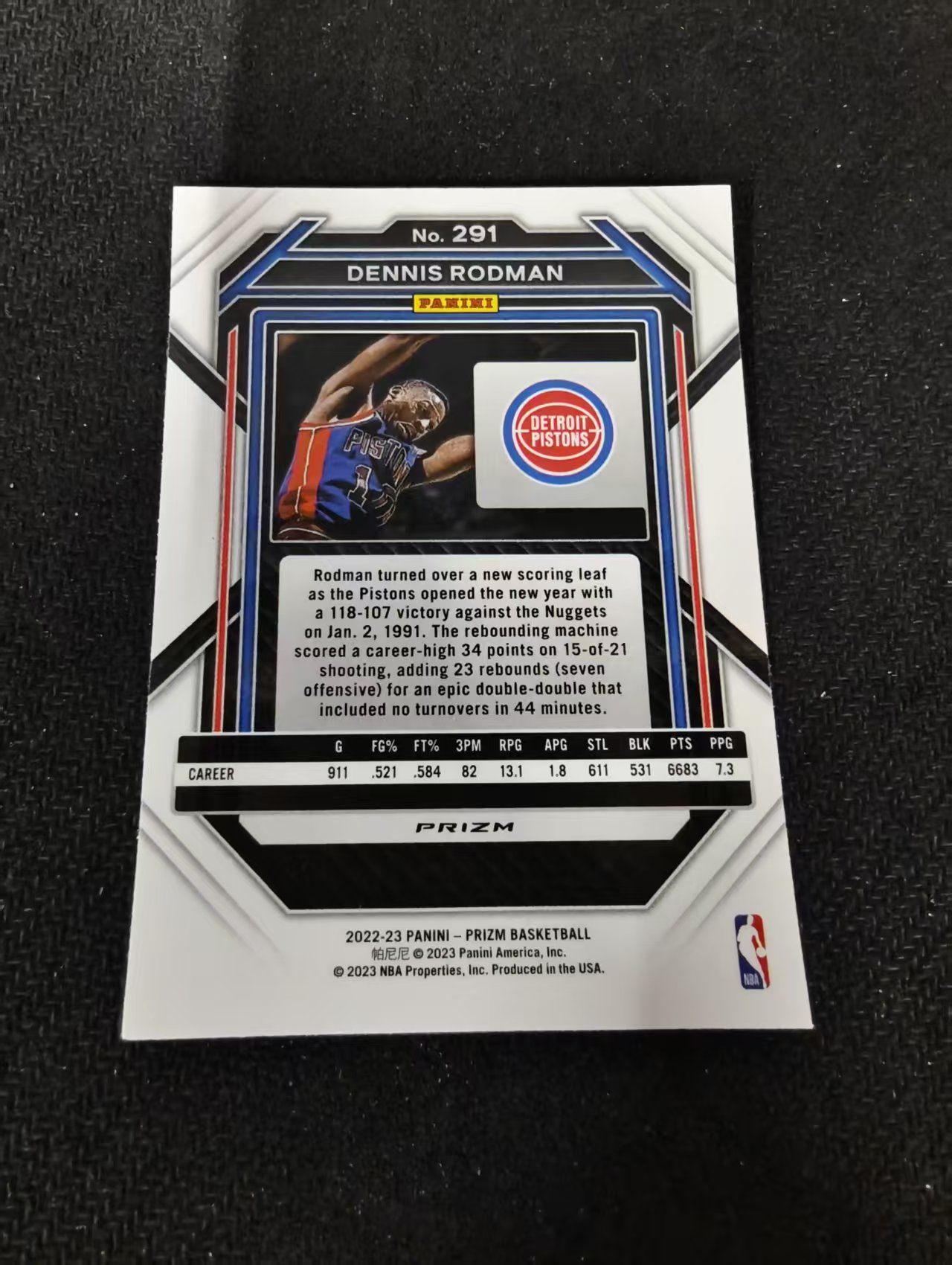 2022-23 Panini Prizm Dennis Rodman 丹尼斯 罗德曼 活塞 银折 PZ 划痕 边角瑕疵 #291