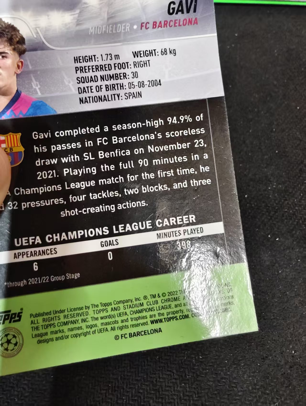 【可合并,不累计】2022 Topps Stadium Club Chrome GAVI RC 巴塞罗那 巴萨 新秀RC 加维 竞技场 欧冠 不保卡品 介意勿拍 #31