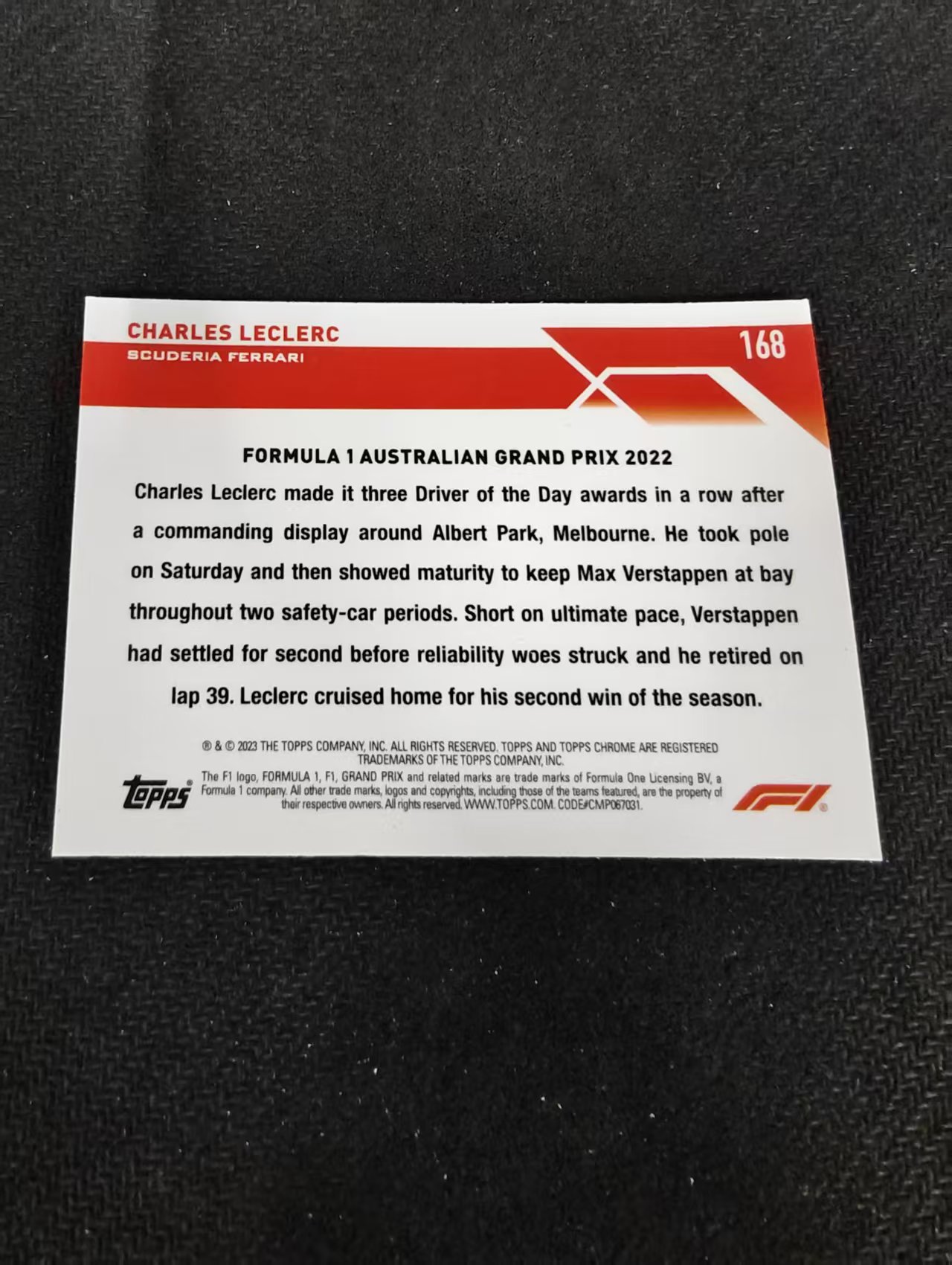 2023 Topps Chrome F1 Charles Leclerc 勒克莱尔 乐扣 法拉利 划痕 边角瑕疵 #168