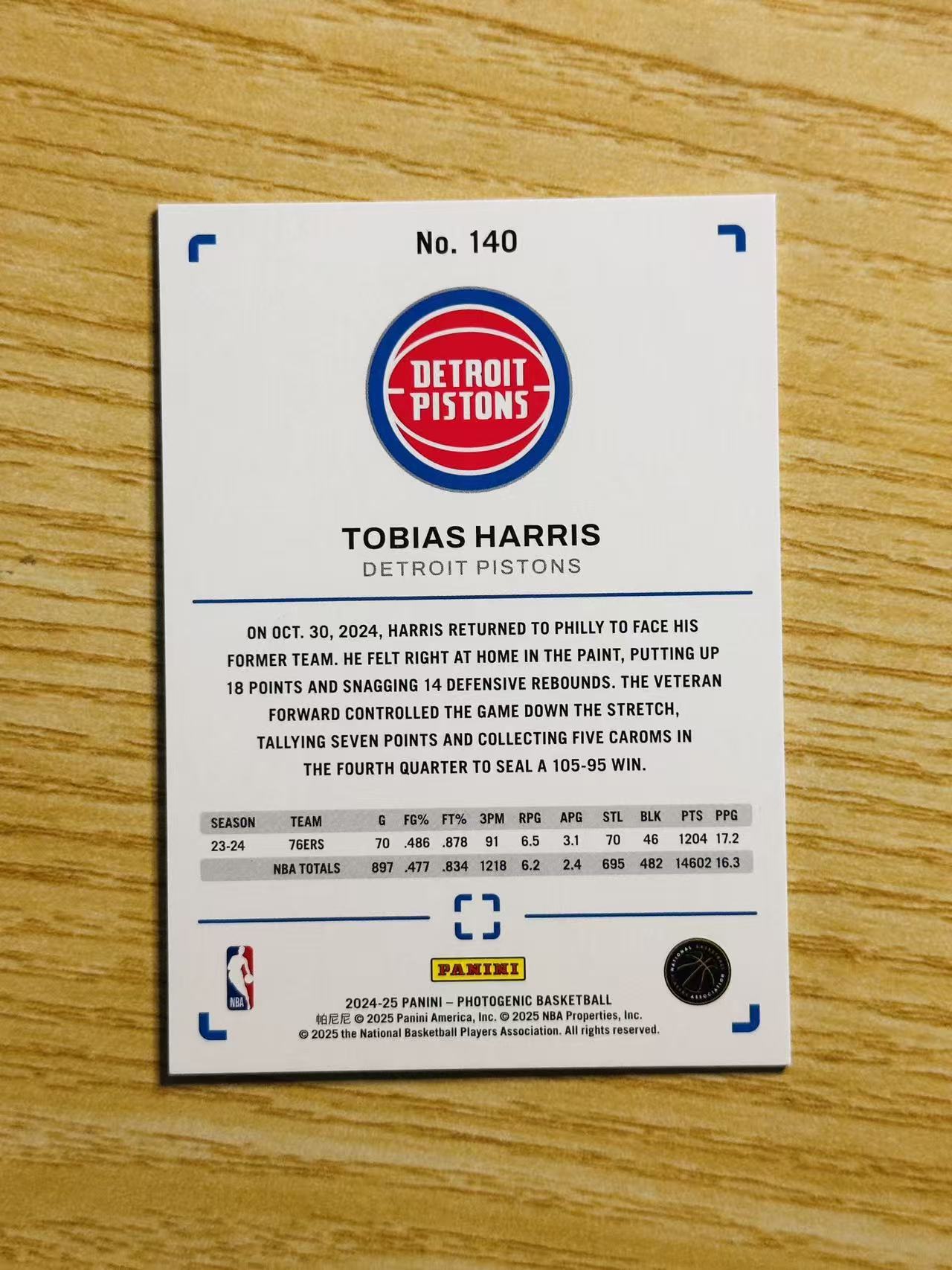 2024-25 Panini PaniniPhotoGenicNBA Tobias Harris 嘿嘿代卖 上镜 99编 托比亚斯 哈里斯 银折 活塞 收藏必备