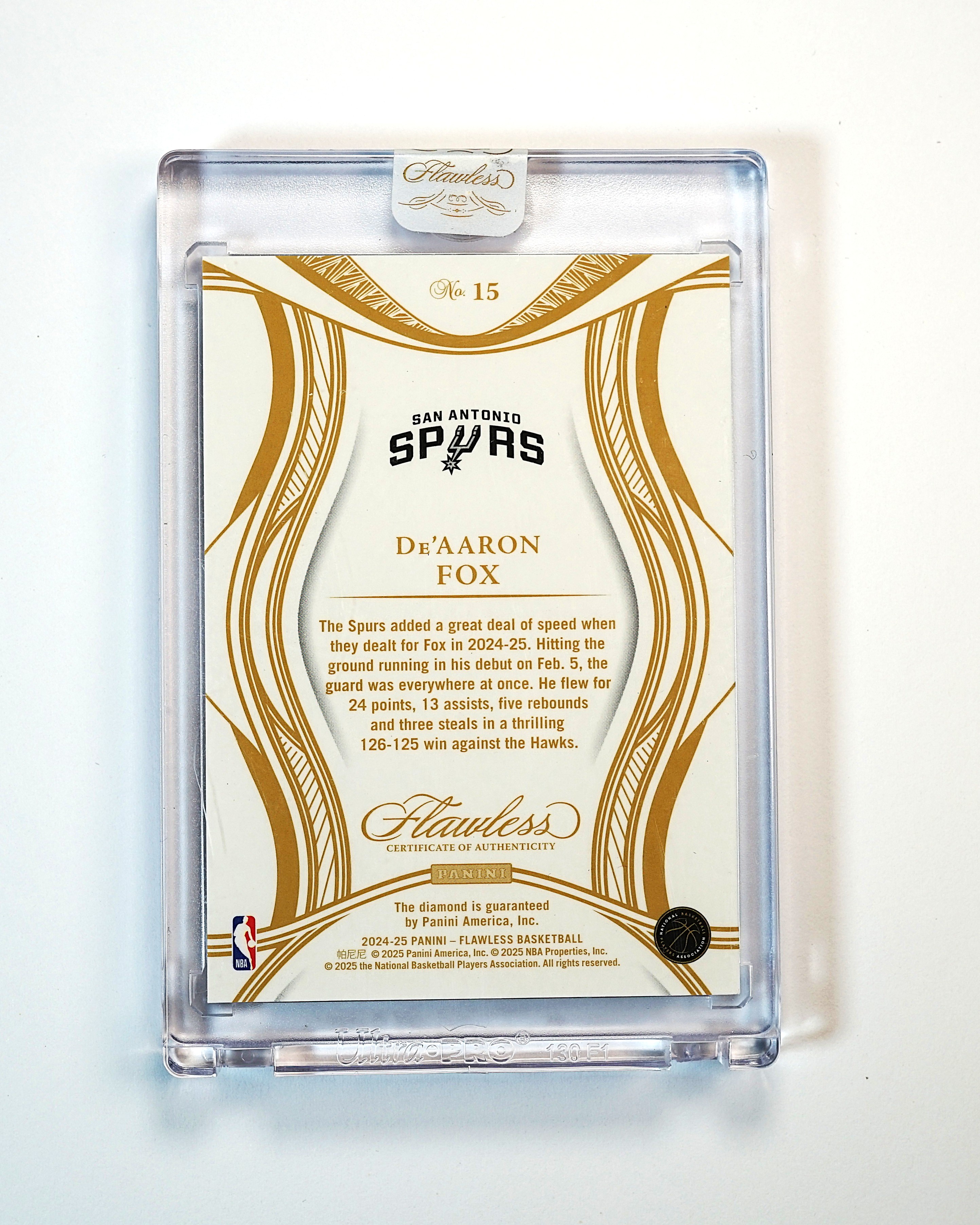 2024-25 Panini Flawless De'Aaron Fox 手提 达龙 福克斯 07/20编 钻石 base 原封砖 马刺 小狐狸 卡斯尔 哈珀 文班亚马队友【MC】