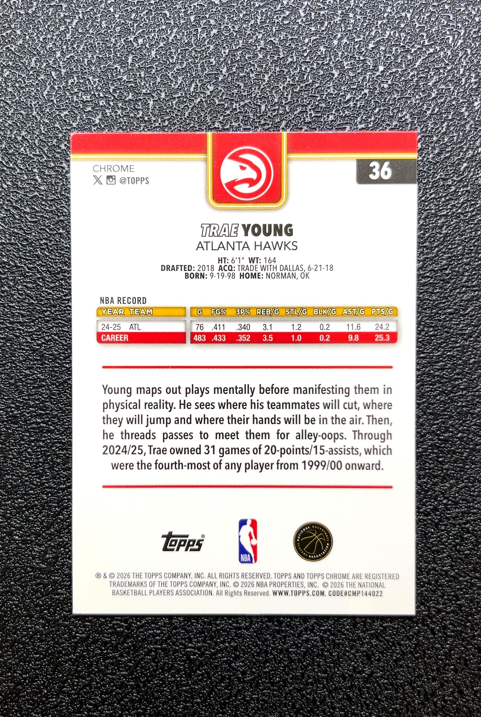【岛屿拍卖】2024 Topps Chrome Trae Young 特雷·杨 银折 折射 卡品如图 高价值 #36 Atlanta Hawks 亚特兰大老鹰 0004#327