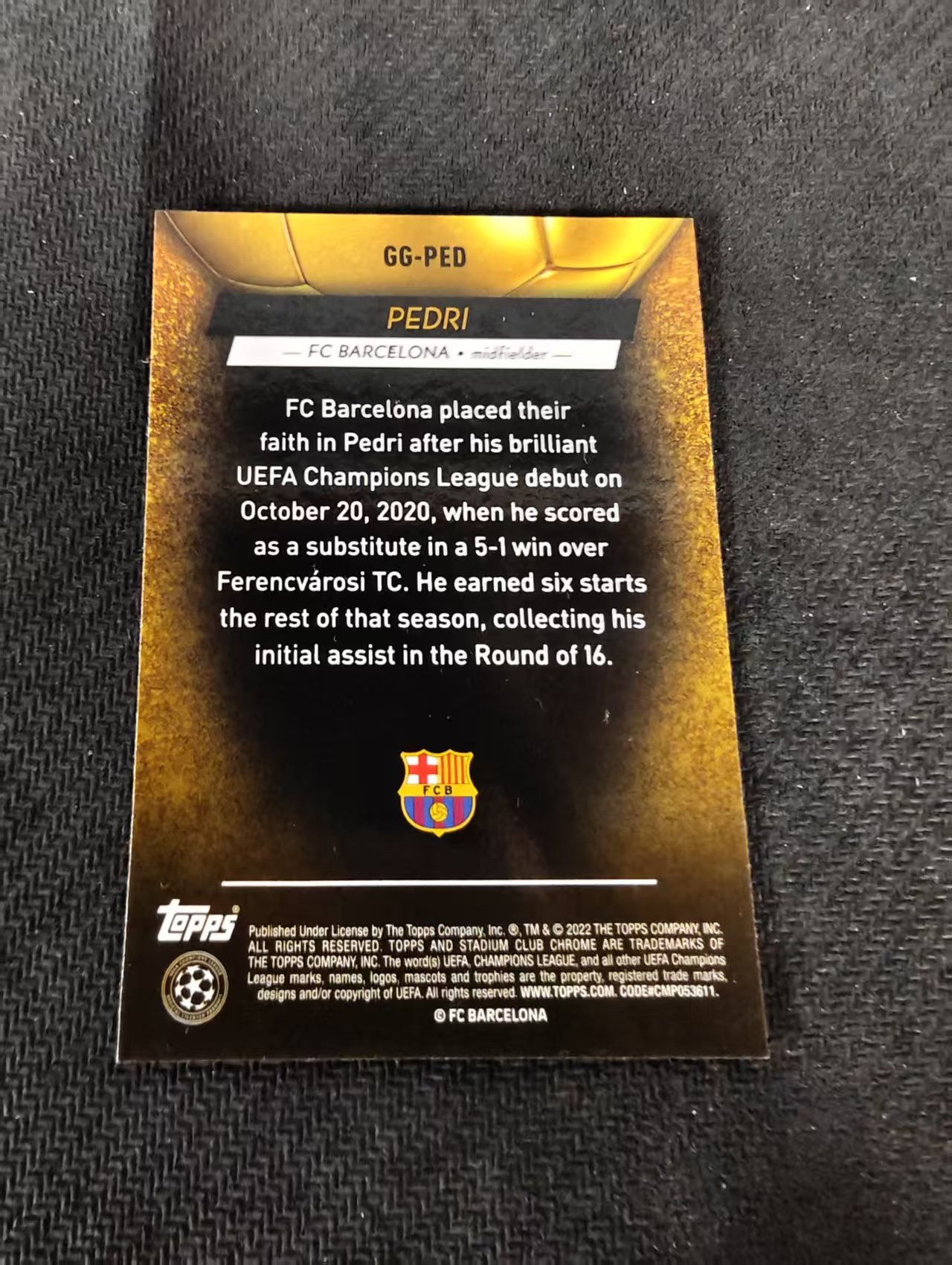 【可合并,不累计】2022 Topps Stadium Club Chrome Pedri 巴塞罗那 巴萨 佩德里 竞技场 欧冠 银折 特卡 划痕 边角瑕疵