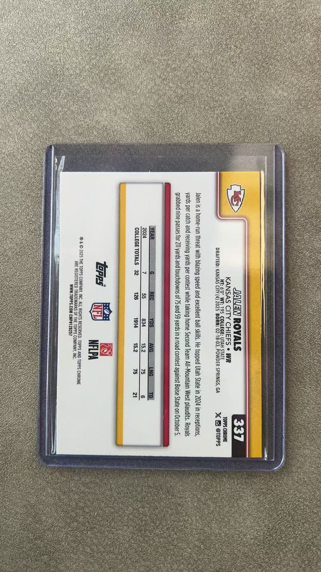 4458【330球星卡实体店代卖】2025 Topps Chrome TC元年 NFL Jalen Royals 杰伦 罗伊尔斯 酋长 新秀RC 蓝球皮折 131/150编 仅顺丰寄付(WWTY)