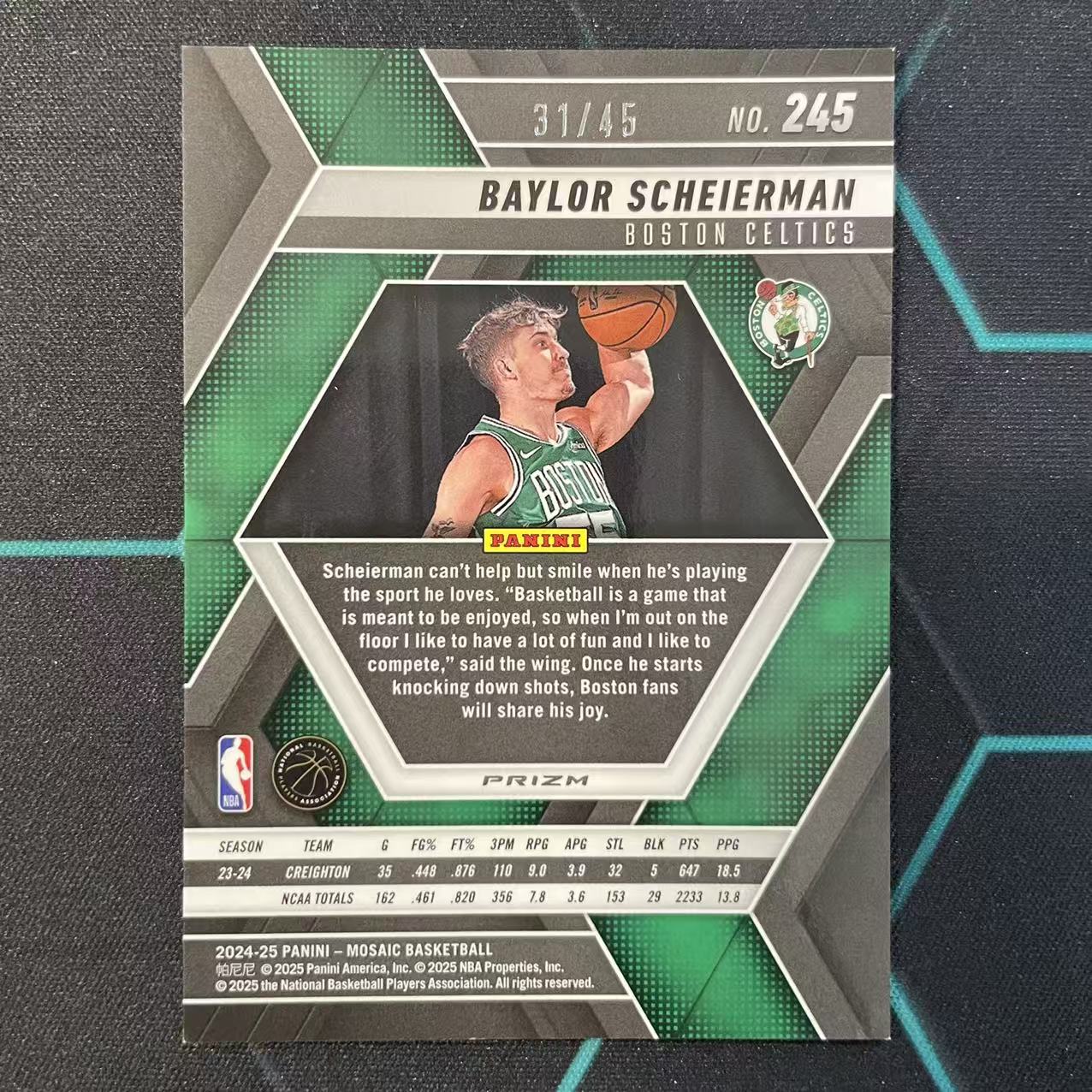 2024-25 Panini Mosaic Baylor Scheierman RC 【阿福代卖】贝勒 沙伊尔曼 凯尔特人 新秀 蓝马赛克折 45编 收藏必备 (行行行)
