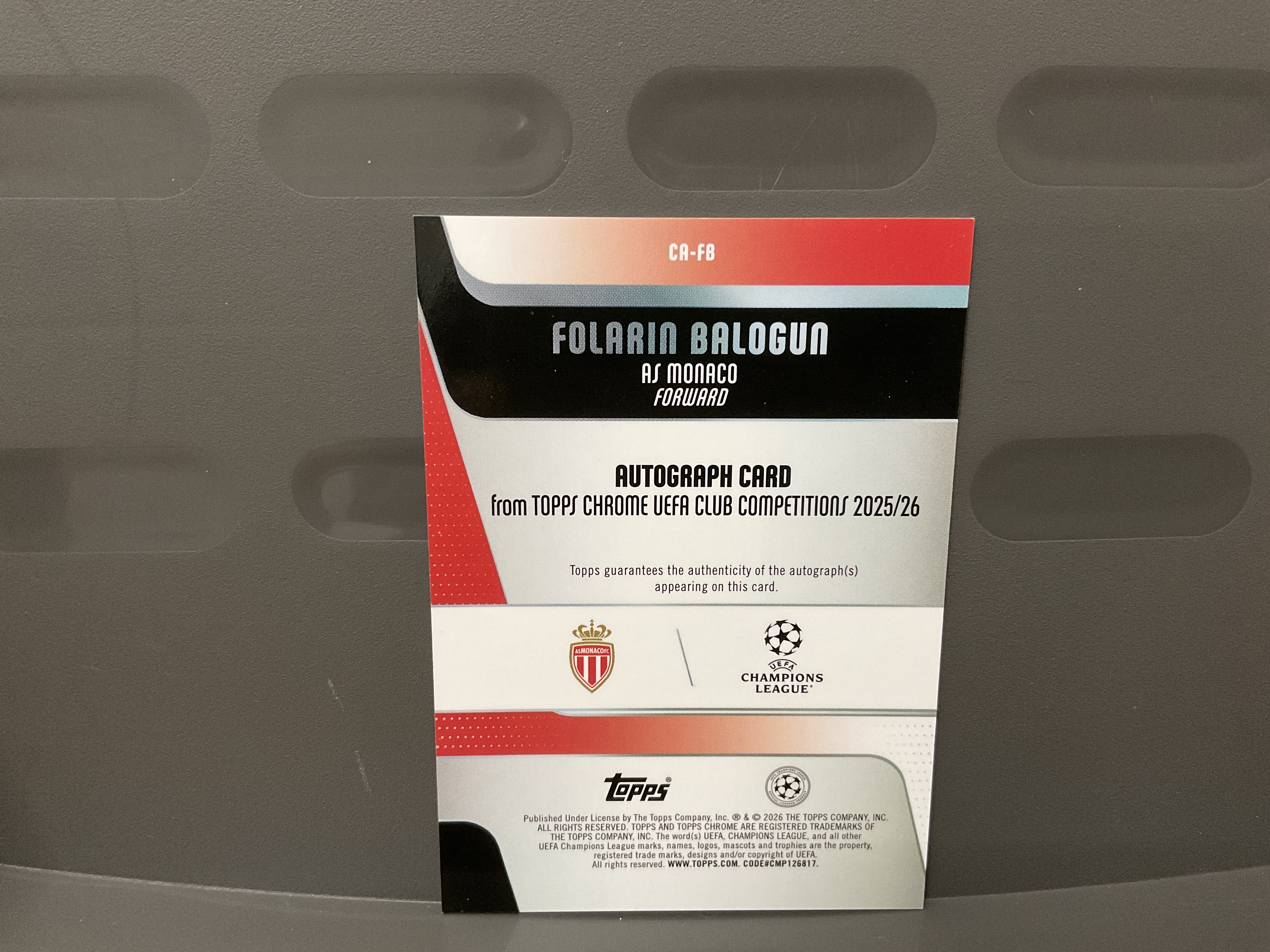2026 Topps Chrome Folarin Balogun 199编 巴洛贡 签字 完美签 阿森纳 摩纳哥 法甲