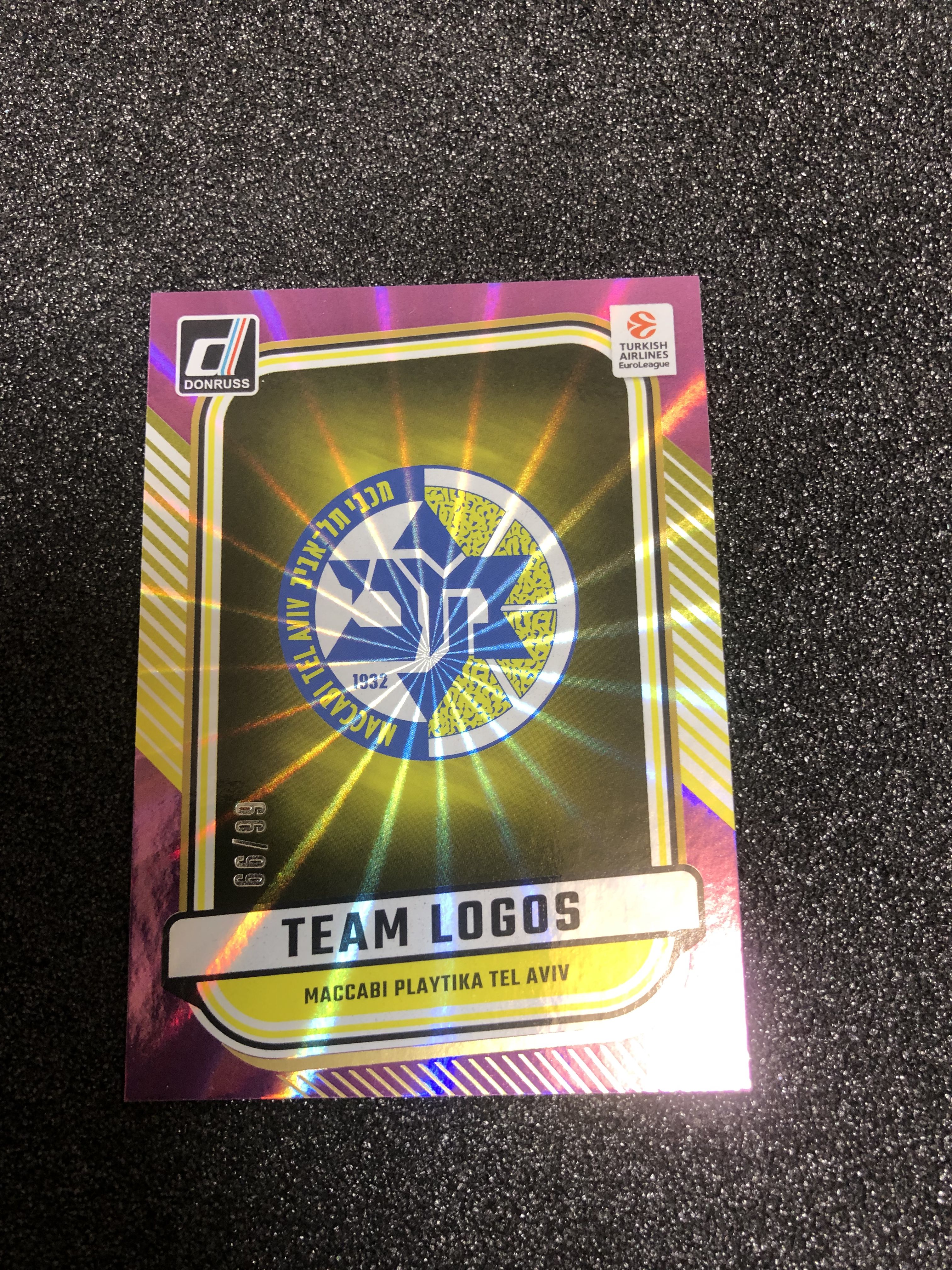 2024-25 Panini Donruss maccabi playtika 欧洲篮球联赛 队徽特卡 99编 紫佛光折 66/99 卡品如图 凑套收藏必备