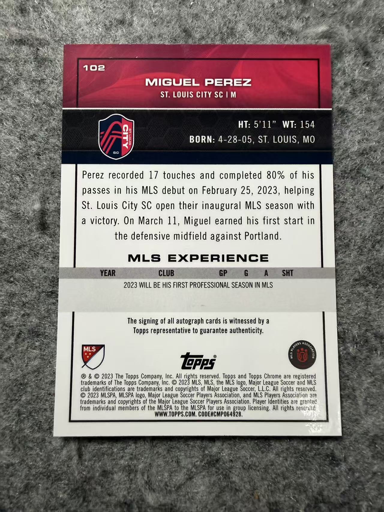2023 Topps Chrome Miguel Perez RC MLS 美职联 圣路易斯城 米盖尔 皮雷斯 新秀 签字 签名 99编 绿折 卡品如图 收藏必备