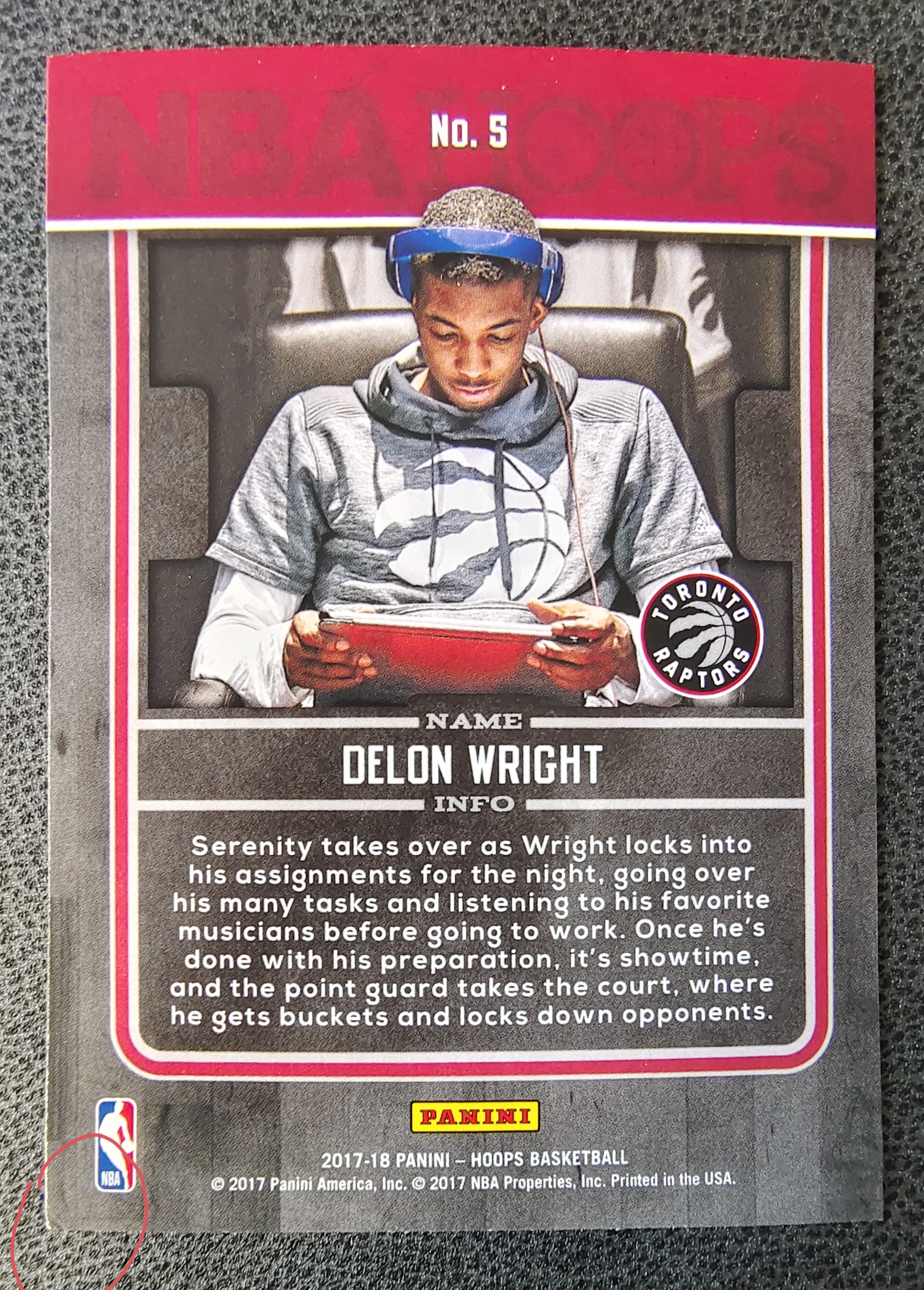 2016-17 Panini NBA Hoops Delon Wright 多伦多 猛龙队 德隆 特卡 卡品如图