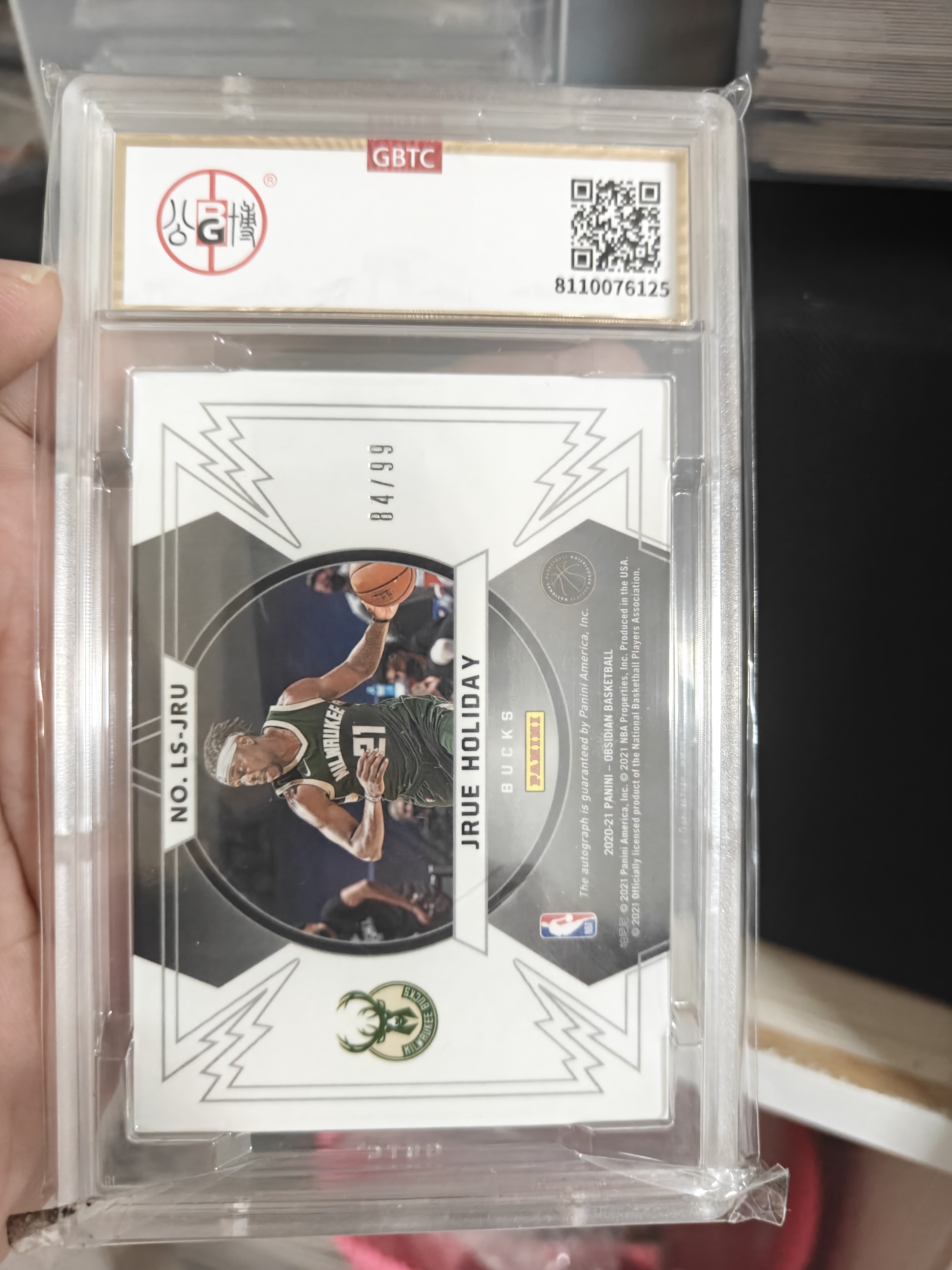 2020-21 Panini Obsidian Jrue Holiday #LS-JRU 公博9 折射 霍勒迪 黑曜石 雄鹿 99编 签字 公博评级 完美签字10分