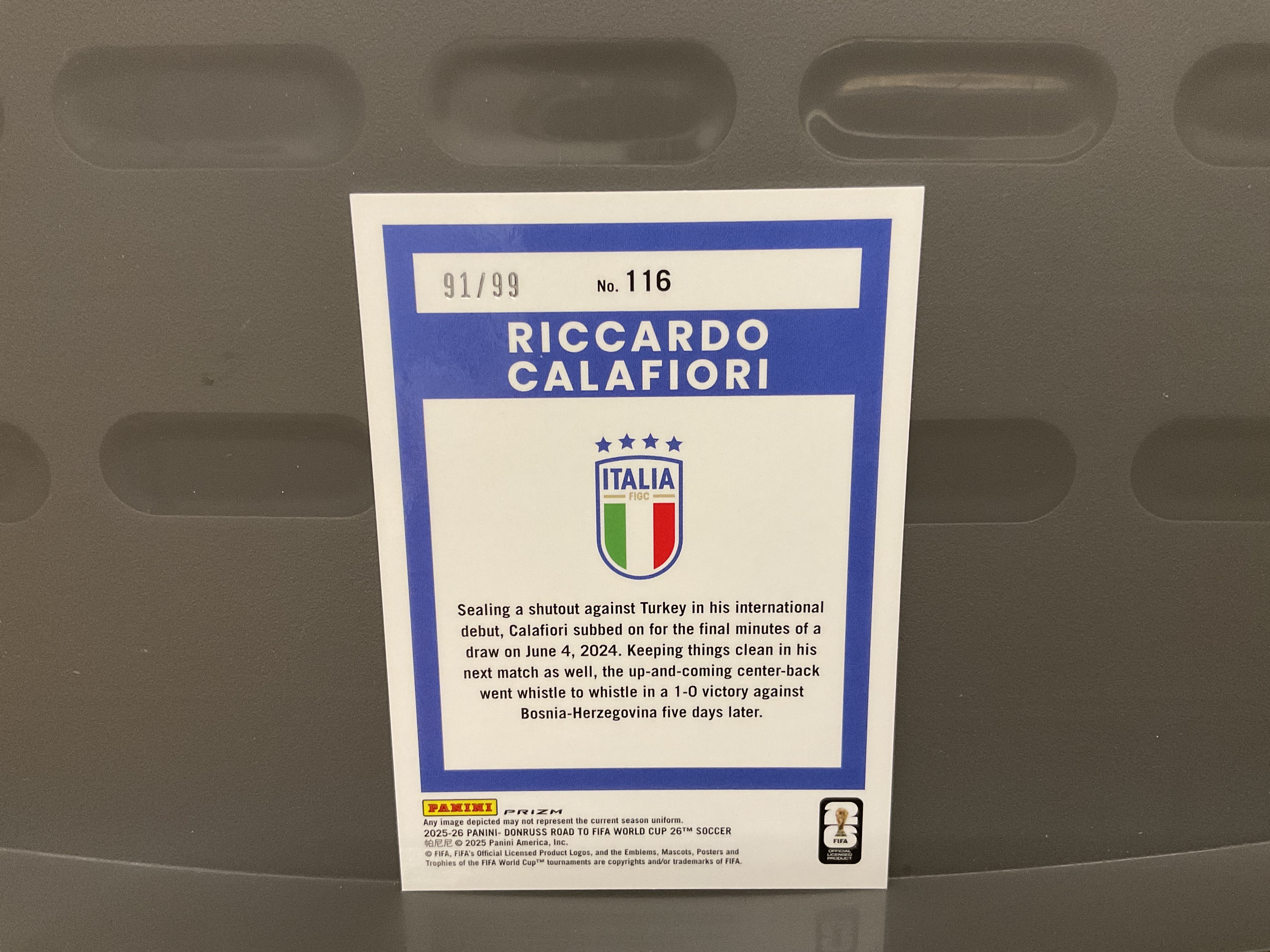 2025-26 Panini Donruss Road to World Cup Riccardo Calafiori 99编 卡拉菲奥里 意大利 杜蕾斯 世界杯之路 阿森纳 里卡尔多 O版