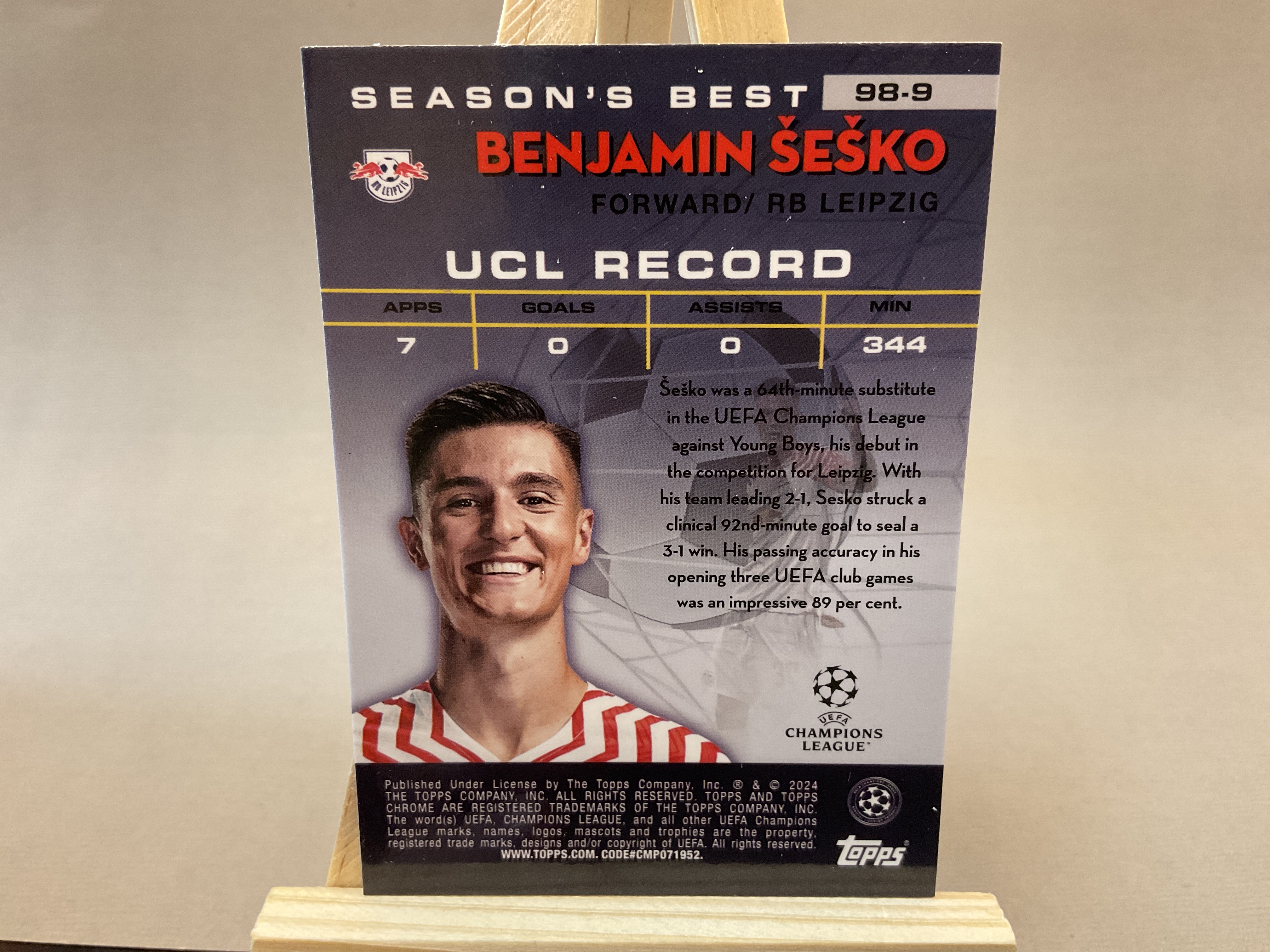 1952 Topps Chrome Benjamin Sesko #98-9 塞斯科 欧冠 莱比锡红牛 Šeško 本杰明 谢什科 莱比锡 赛斯科 RB莱比锡