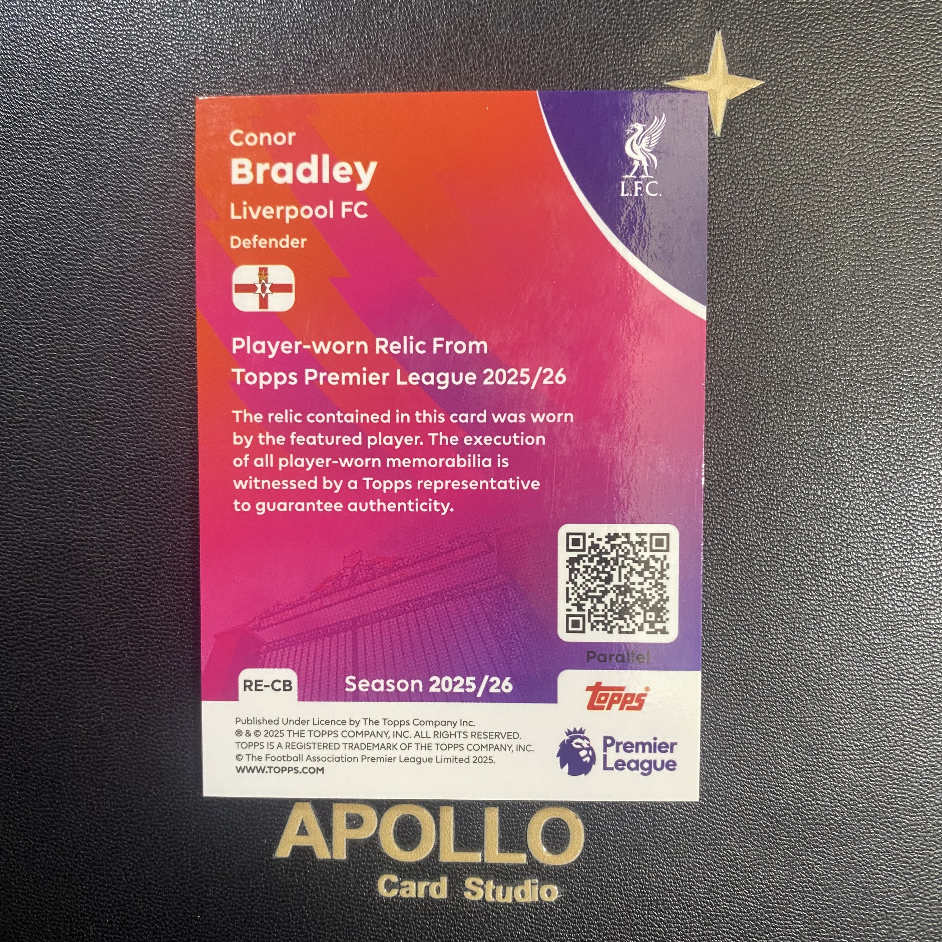 2025-26 Topps Premier League Conor Bradley 康纳 布拉德利 英超新赛季 利物浦 紫折 199编 球衣 切割 物料 卡品如图 -·O·