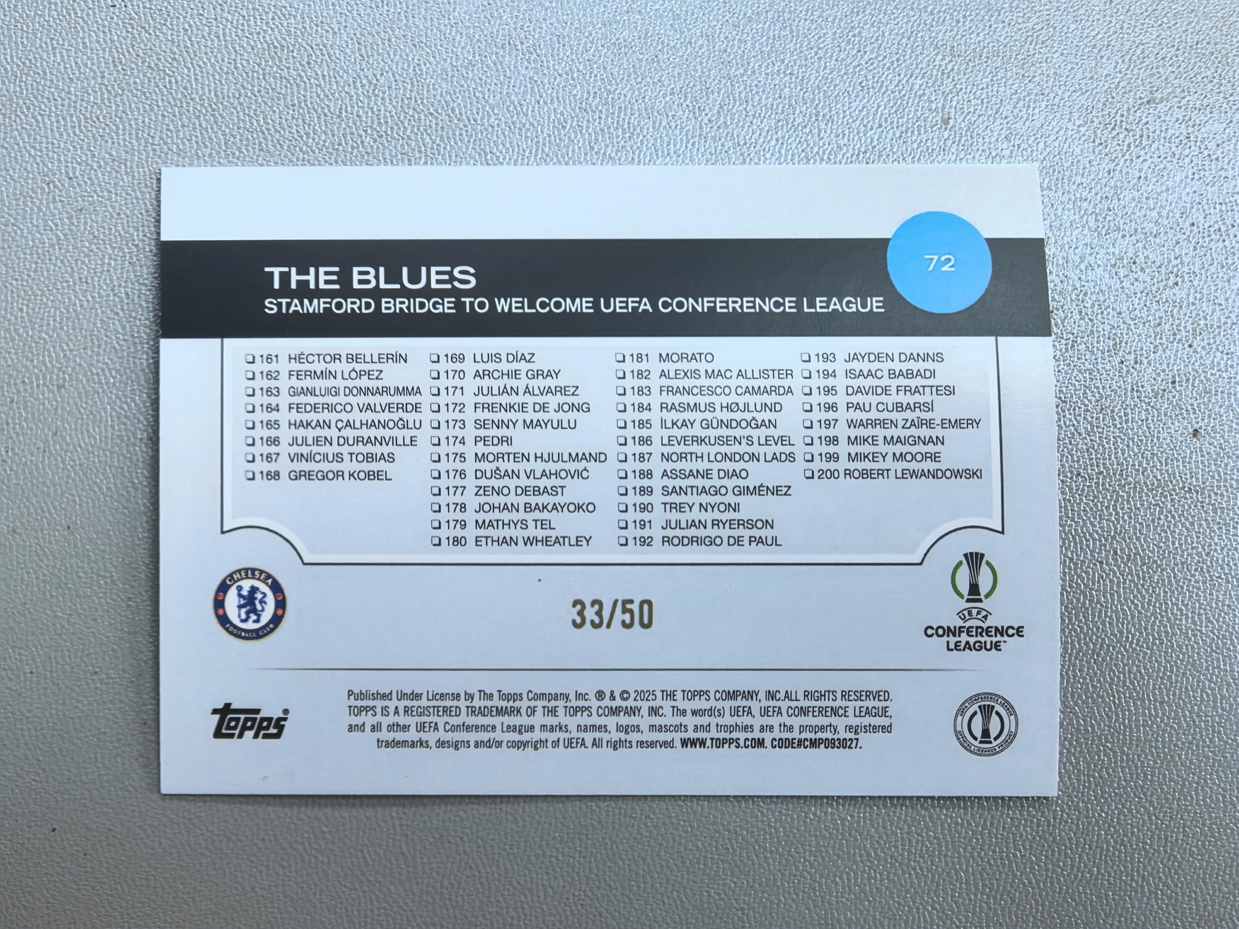 2024-25 Topps UCC 恩佐 帕尔默 切尔西 欧协 双人庆祝 50编 金折