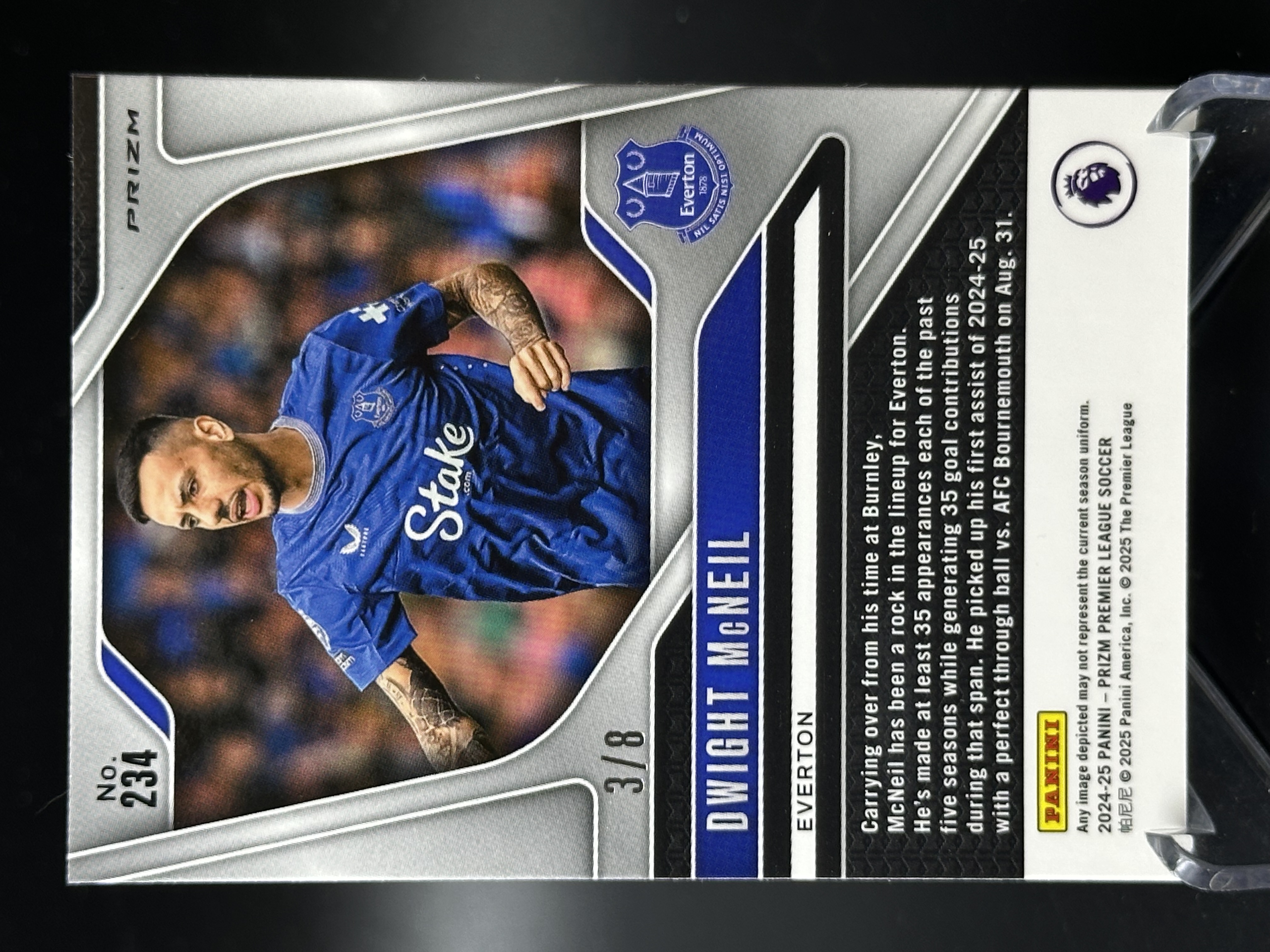 2024-25 Panini Prizm Dwight McNeil 【小黄拍卖】英超 麦克尼尔 埃弗顿 棋盘折 3/8编 超低编 少见「cook」