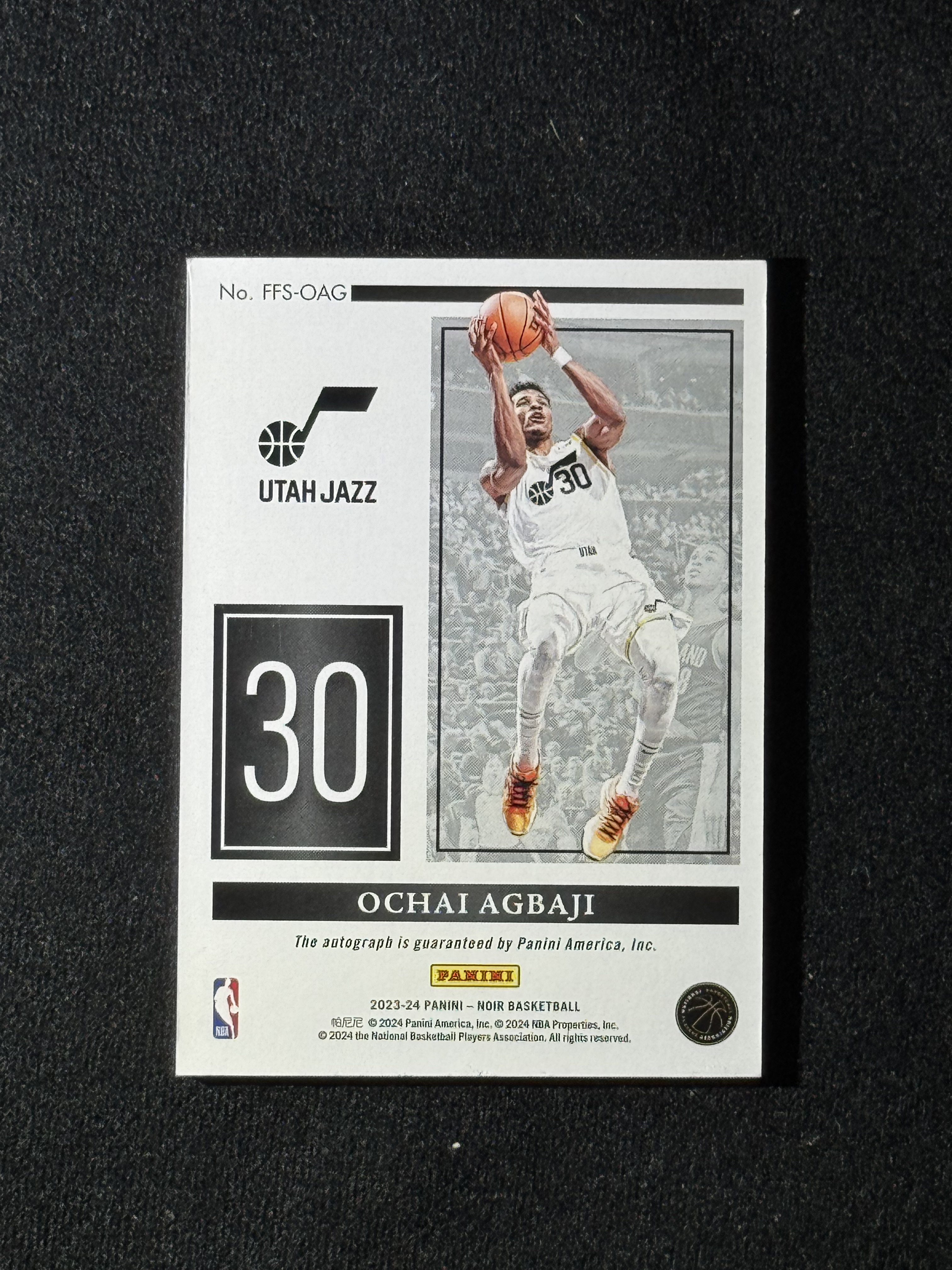 2022-23 Panini Noir Ochai Agbaji RC 【扎克代卖】诺尔 爵士新秀 奥柴 阿巴基 99编 卡签 胶片 定格签 实卡好看 瑕疵如图 福盒 猪脚饭