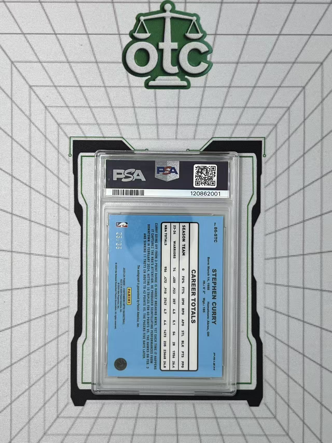 2023-24 Panini Contenders Optic Stephen Curry 【盎司收藏】球票OP 斯蒂芬 库里 25/35 绿折 复古签 卡签 背号签 PSA8/10 墨迹湛蓝 999