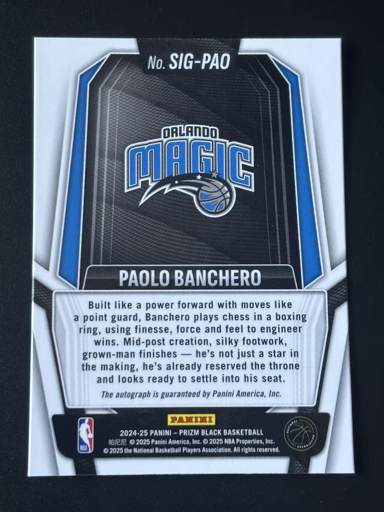 2024-25 Panini Prizm Paolo Banchero PZ black 魔术 班凯罗 班切罗 签字 不累计
