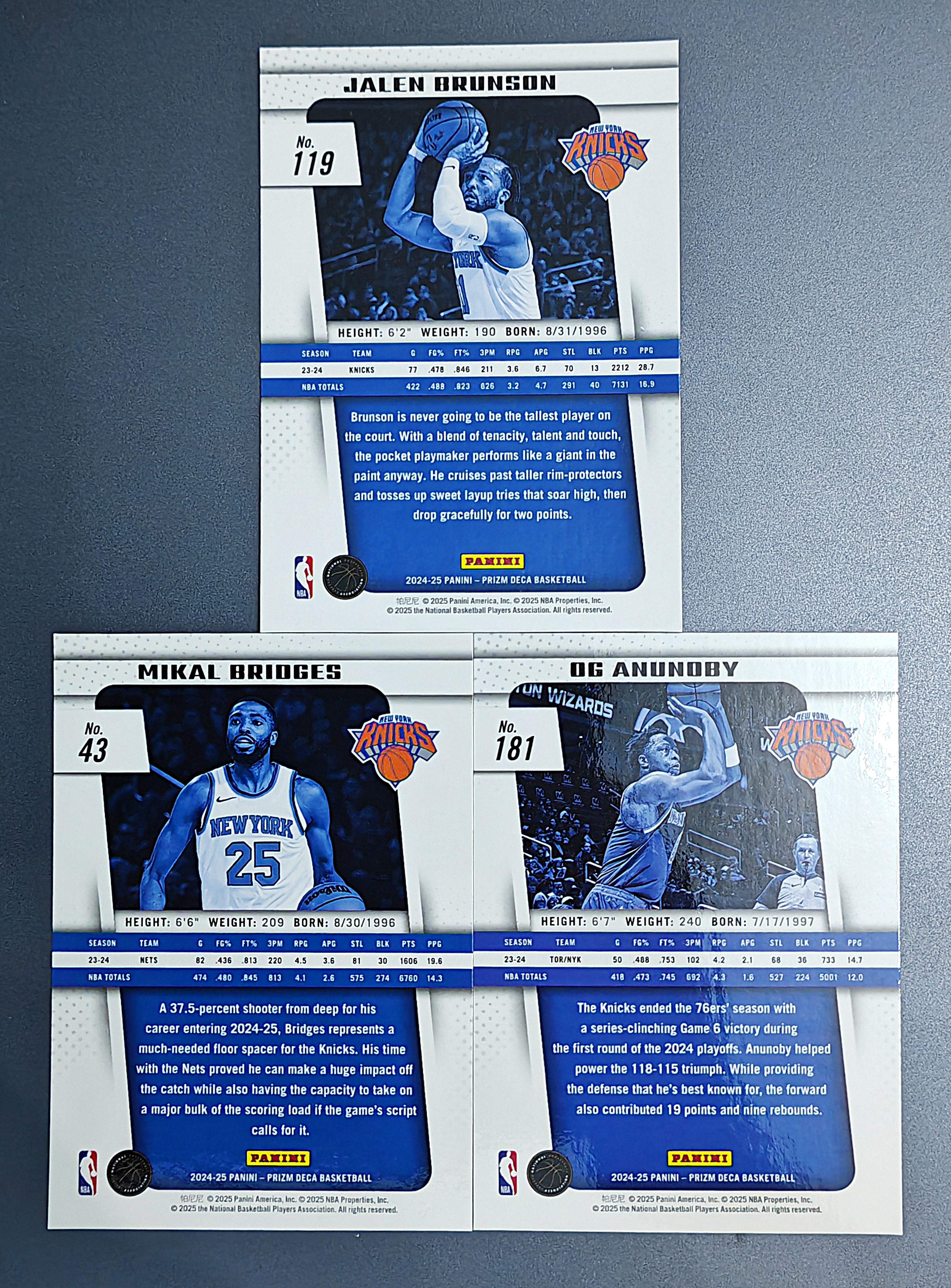 2024-25 Panini Prizm Deca Jalen Brunson 杰伦布伦森 Bridges 大桥 布里奇斯 Anunoby 阿奴诺比 尼克斯 PZdeca 复刻系列 3张打包 卡品如图