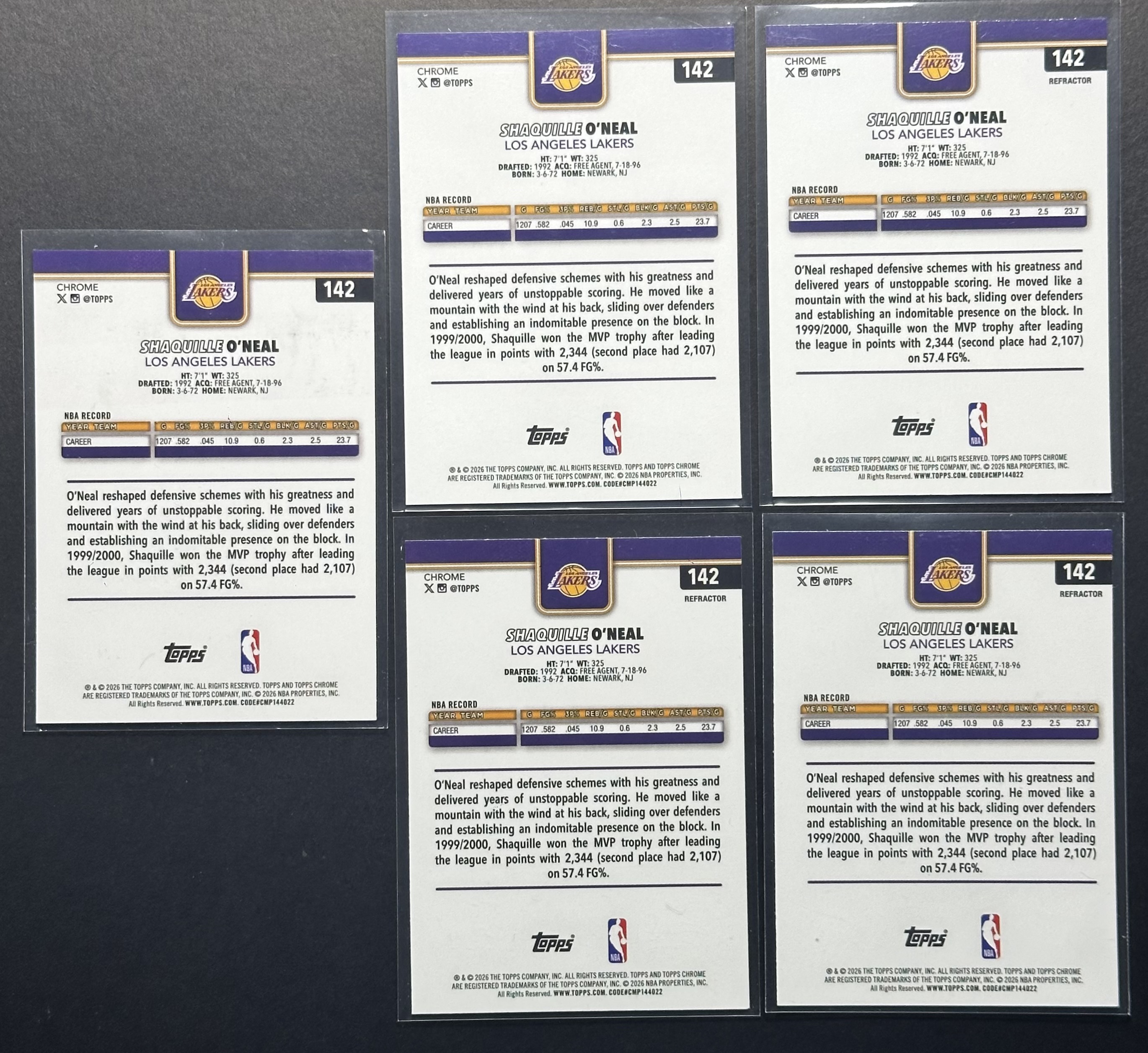 2# 2026 Topps Chrome Shaquille O'Neal Update TCU 大鲨鱼 奥尼尔 湖人 正银折 折射 lot不保卡品【怪兽代卖】#ZZzz