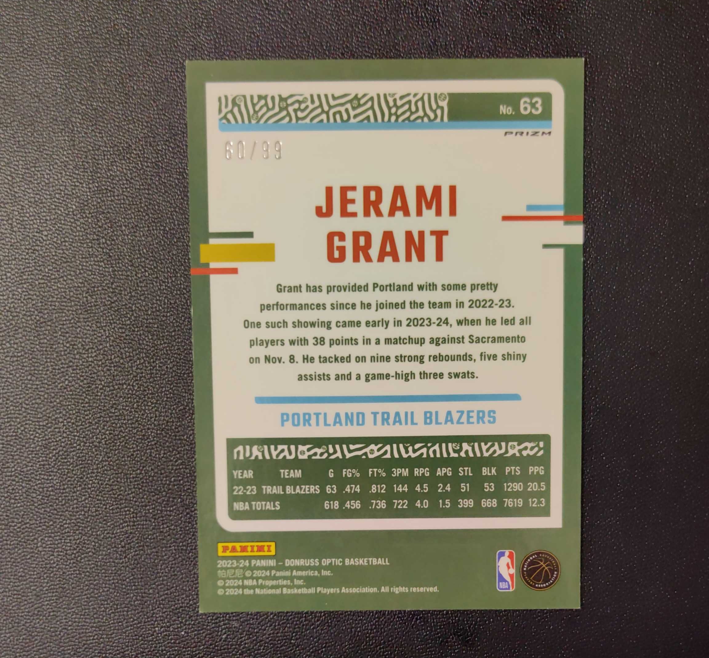 2023-24 Panini Donruss Optic Jerami Grant 开拓者 杰拉米 格兰特 顶级锋线3D摇摆人 杨瀚森 99编 铜闪折 库里 东契奇 詹姆斯 勇士 湖人 文班亚马