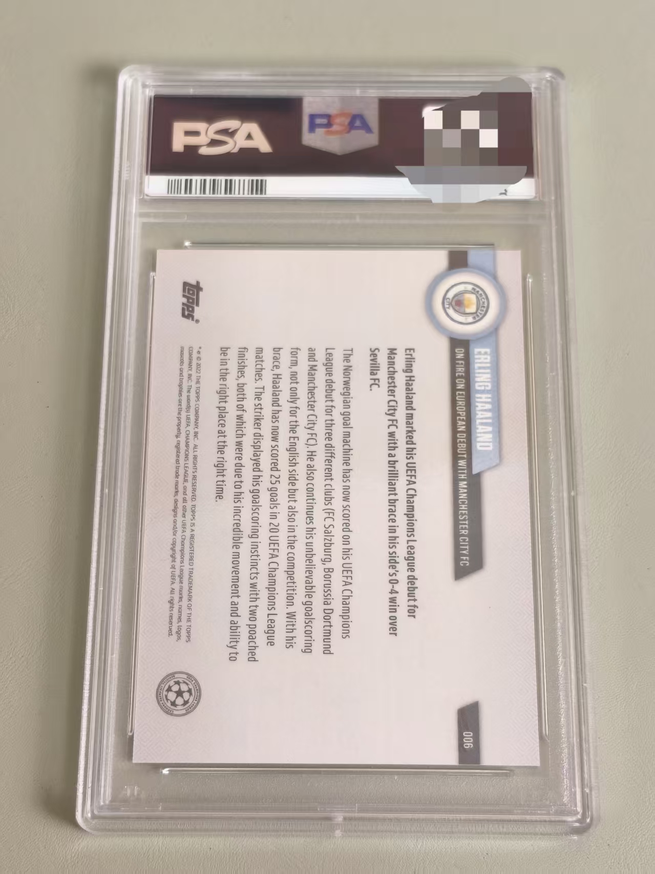 2022 Topps Topps Erling Haaland 哈兰德 时刻 37/99编 PSA9 曼城欧冠首秀 挪威 曼城 最佳射手 金靴 世界杯大热 专收必备(非洲鲫鱼)