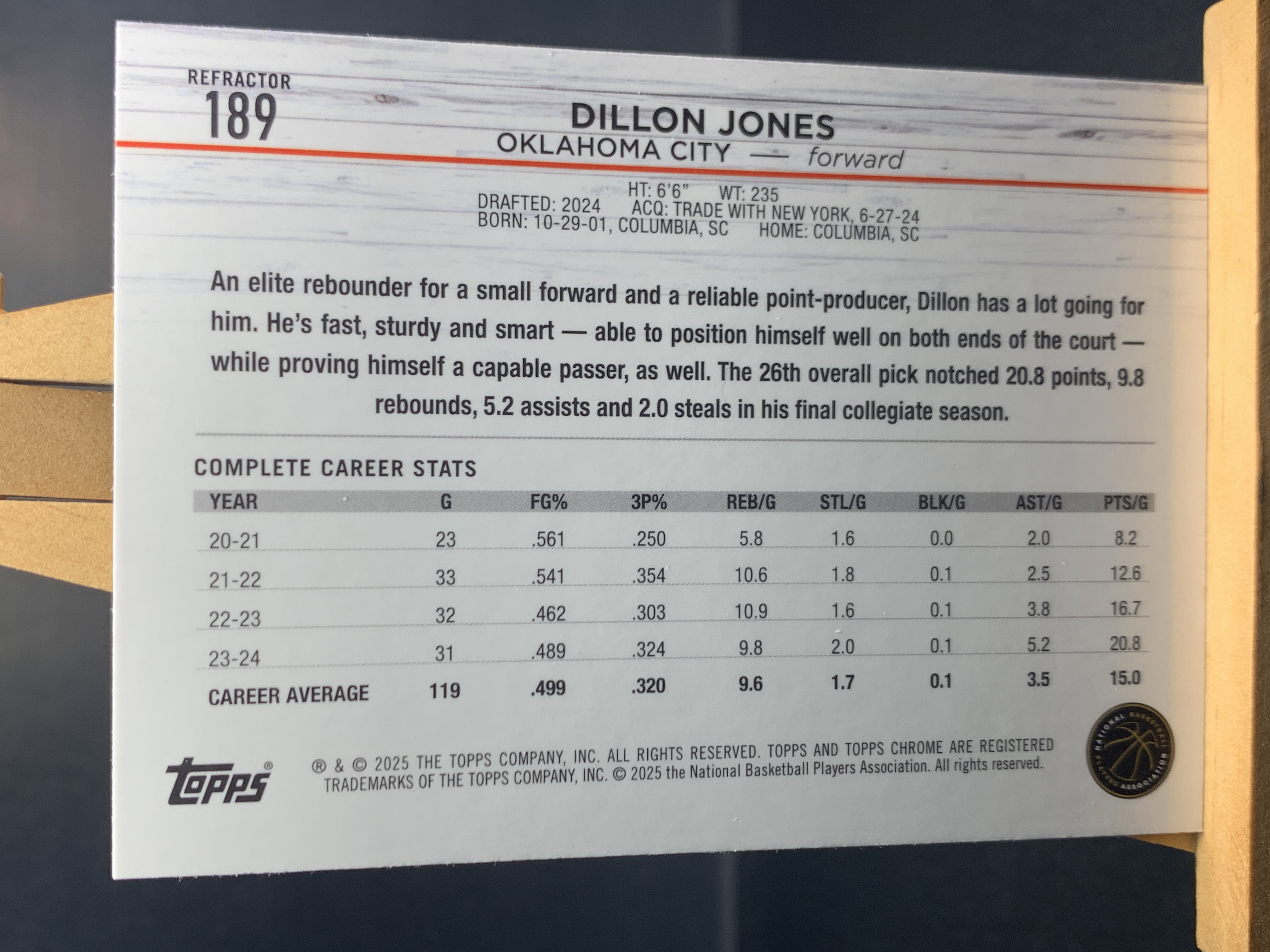 (S8) 2025 TOPPS 折射 新秀RC 狄龙 琼斯 近期大热球星 收藏必备 卡品如图 ! ! !