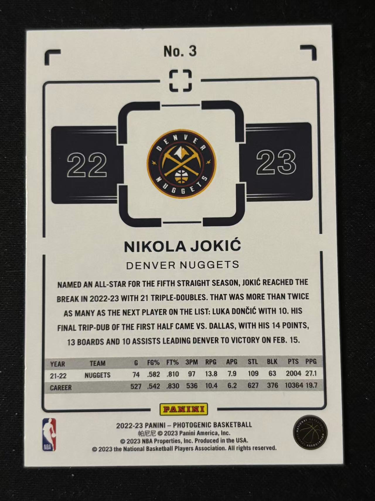 【星辰】PANINI 22-23 PHOTOGENIC 系列 尼古拉 约基奇 JOKIC 丹佛 掘金