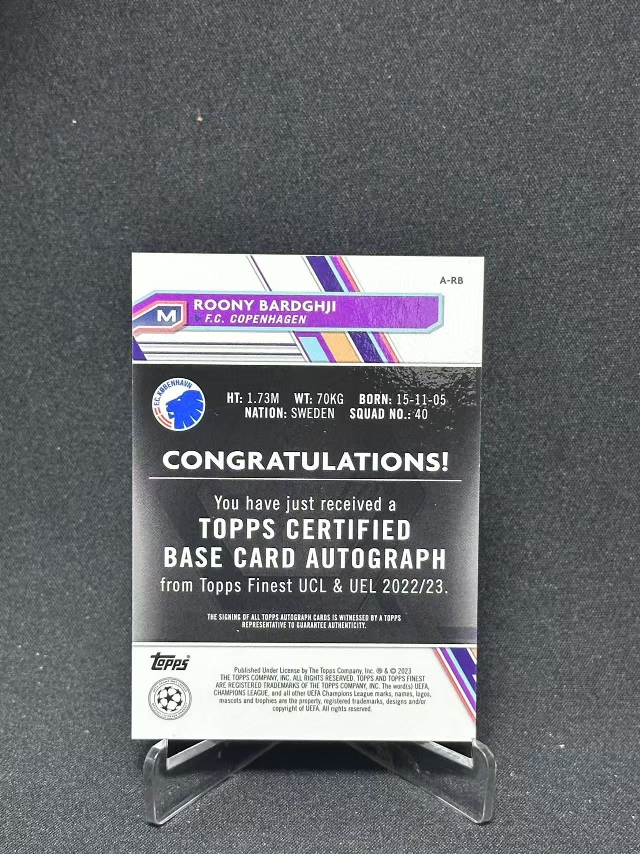 2023 Topps UEFA Champions League Roony Bardghji RC 【哆哆卡社】鲁尼·巴德吉 签字 新秀 欧冠 银折 卡品如图