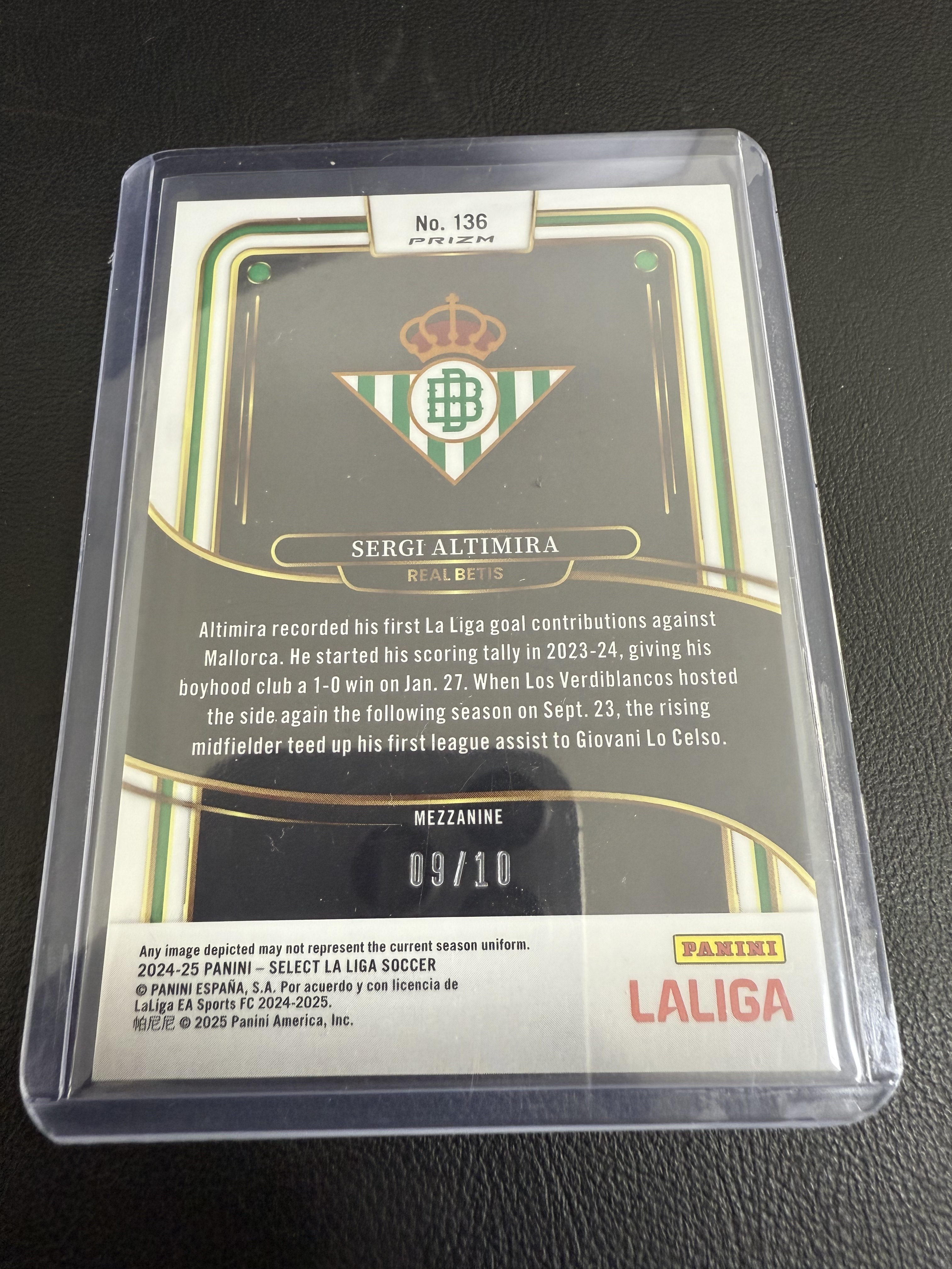 2024-25 Panini Select La Liga Sergi Altimira 皇家贝蒂斯 阿尔蒂米拉 RC 低编 09/10编 折射 卡品如图 只合并当日订单 【金叔代拍 秦月】