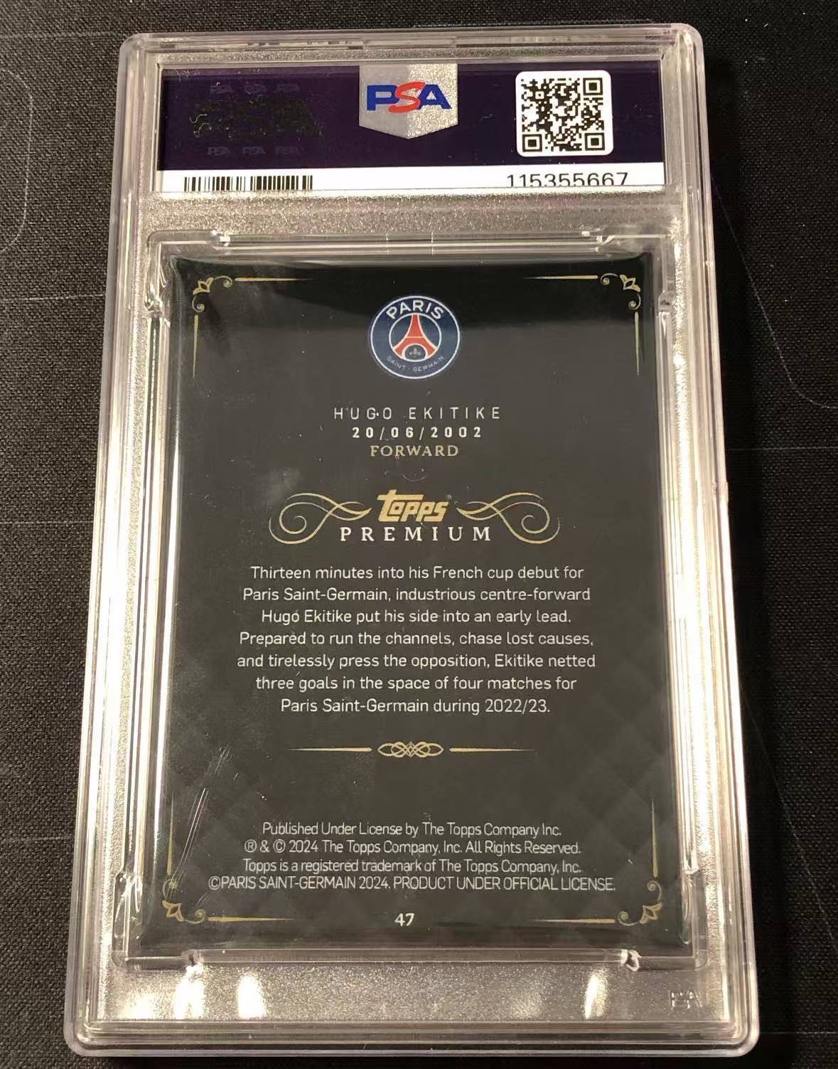2023-24 Topps Premium PSG Hugo Ekitike 巴黎 高端队盒 埃基蒂克 红宝石 红平行 大比例 特卡 法兰克福 利物浦 1/5编 首编 1/1 PSA8分 小小王A31