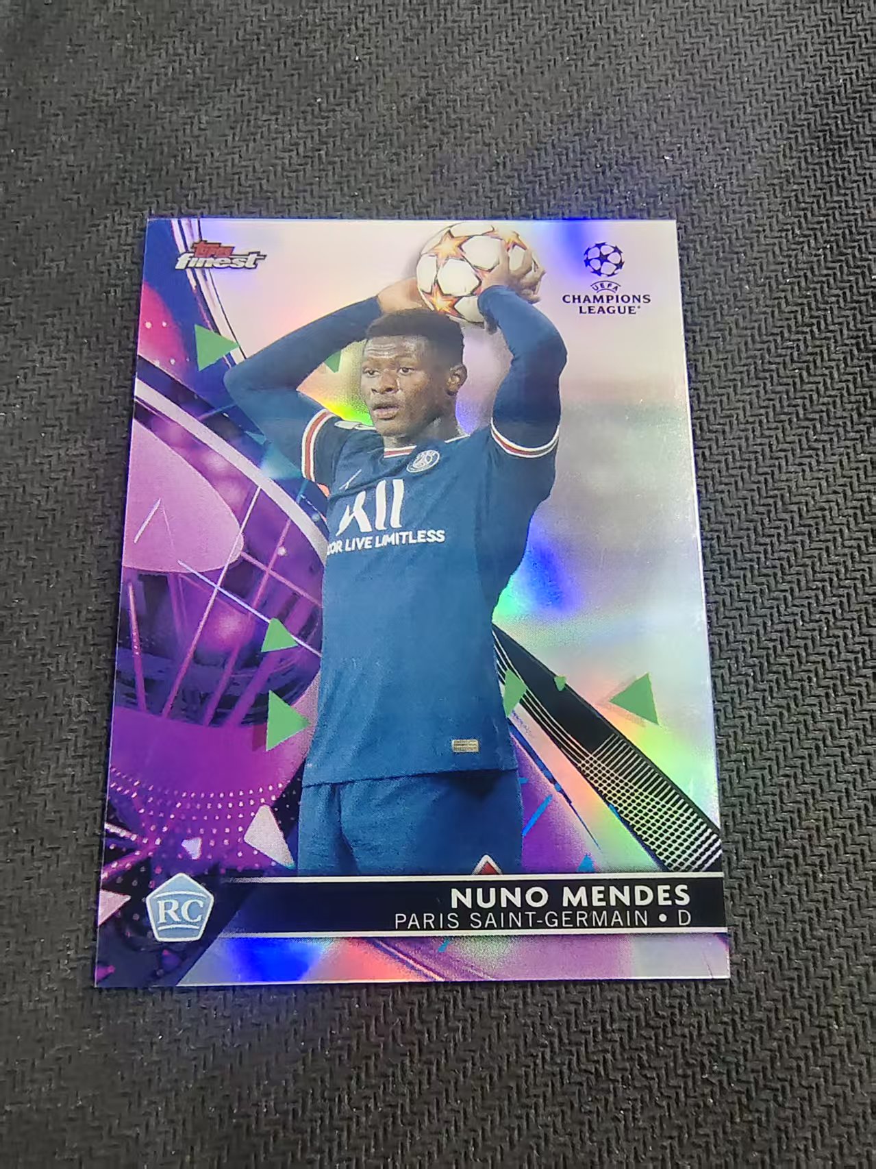【可合并,不累计】2022 Topps Finest Nuno Mendes 努诺 门德斯 巴黎 新秀 RC 欧冠 银折 划痕 边角微瑕 #23