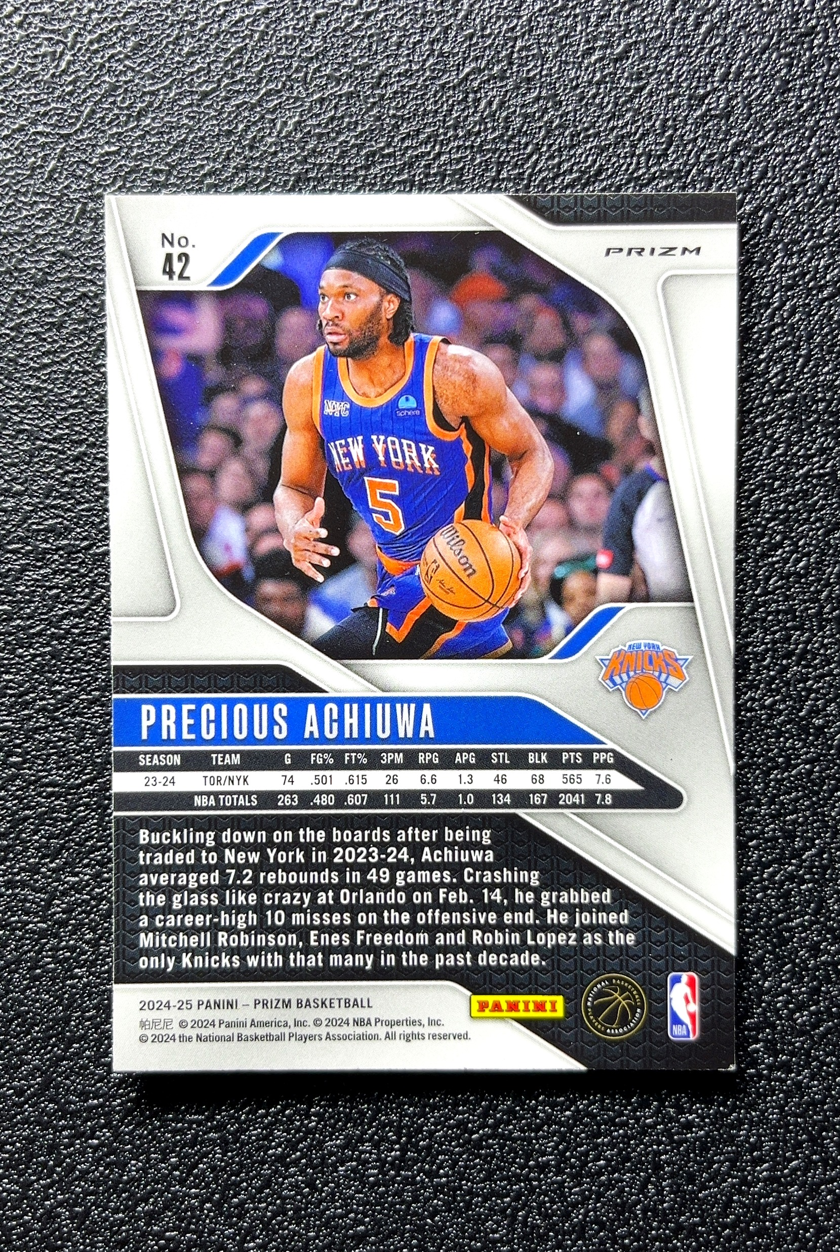 【小白1%代卖】2024-25 Panini Prizm Precious Achiuwa 普雷舍斯·阿丘瓦 银折 折射 卡品如图 高价值 #42 New York Knicks 0712