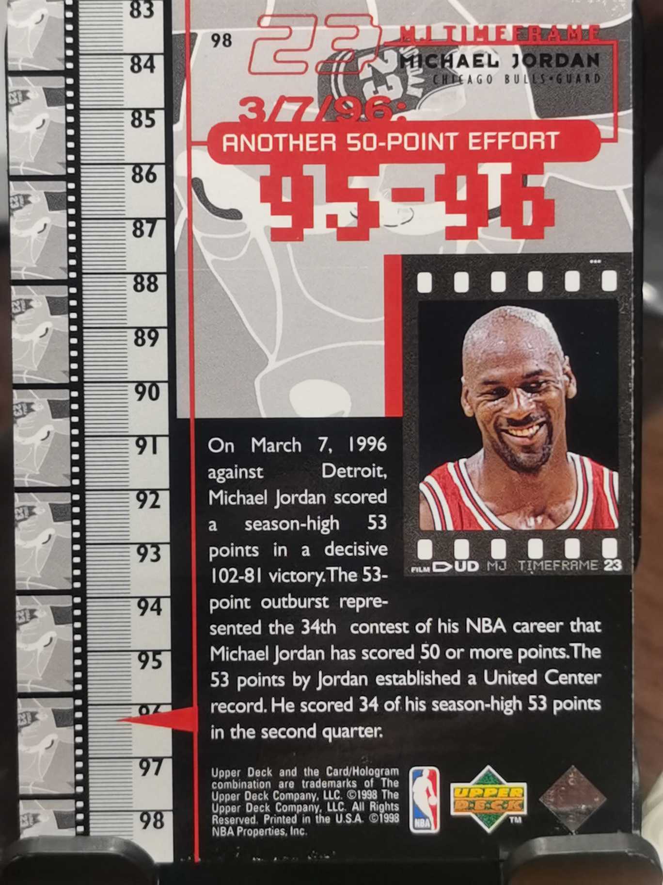 1998 Upper Deck MJ Time frame Michael Jordan 篮球之神 迈克尔 乔丹 荣耀时刻系列 95-96赛季 50分之夜