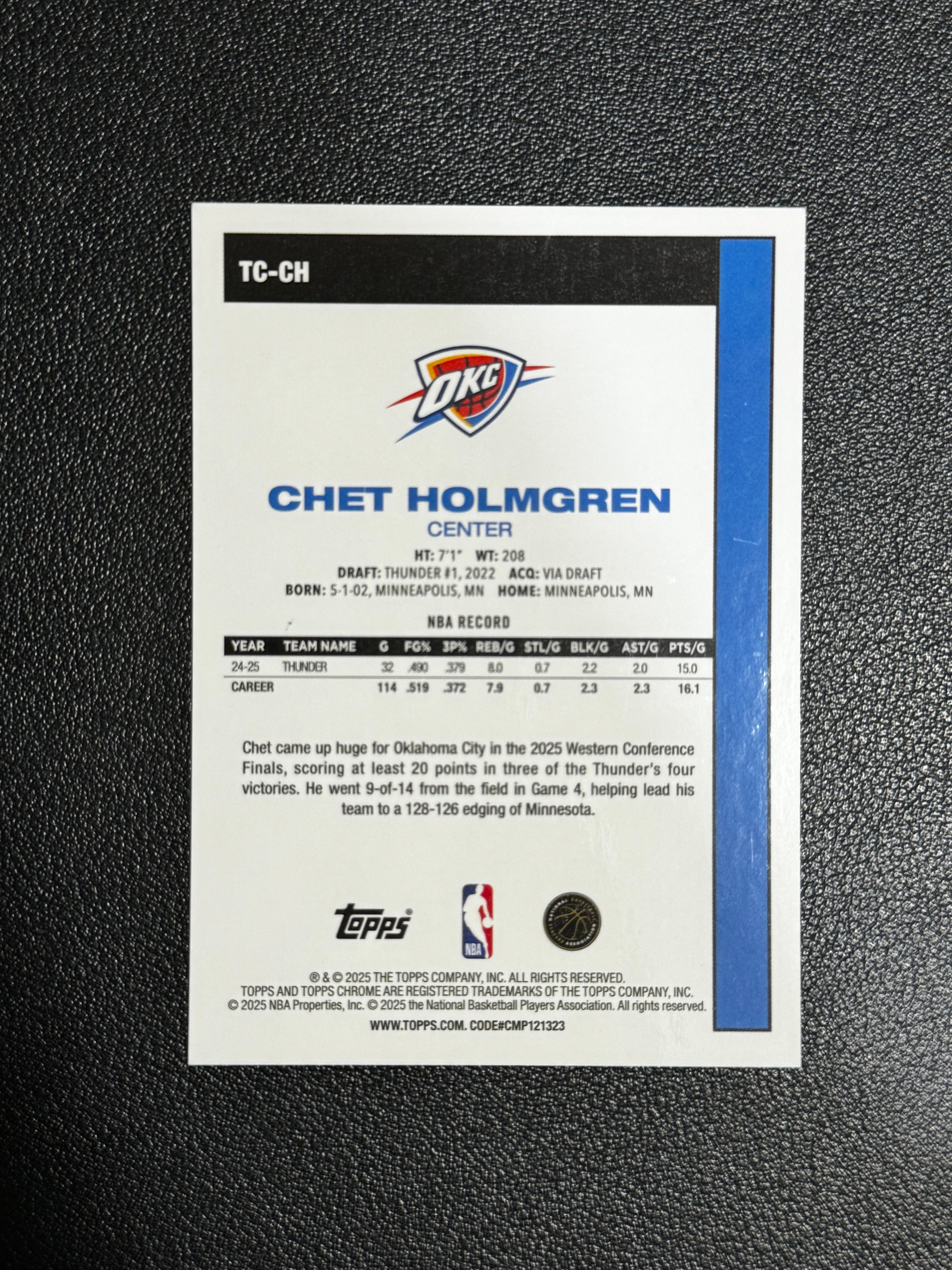 2025 Topps Chrome 篮球 元年 MOJO折 Chrome 红折 低编 5编 雷霆 切特・霍姆格伦 Chet Holmgren LWLQ