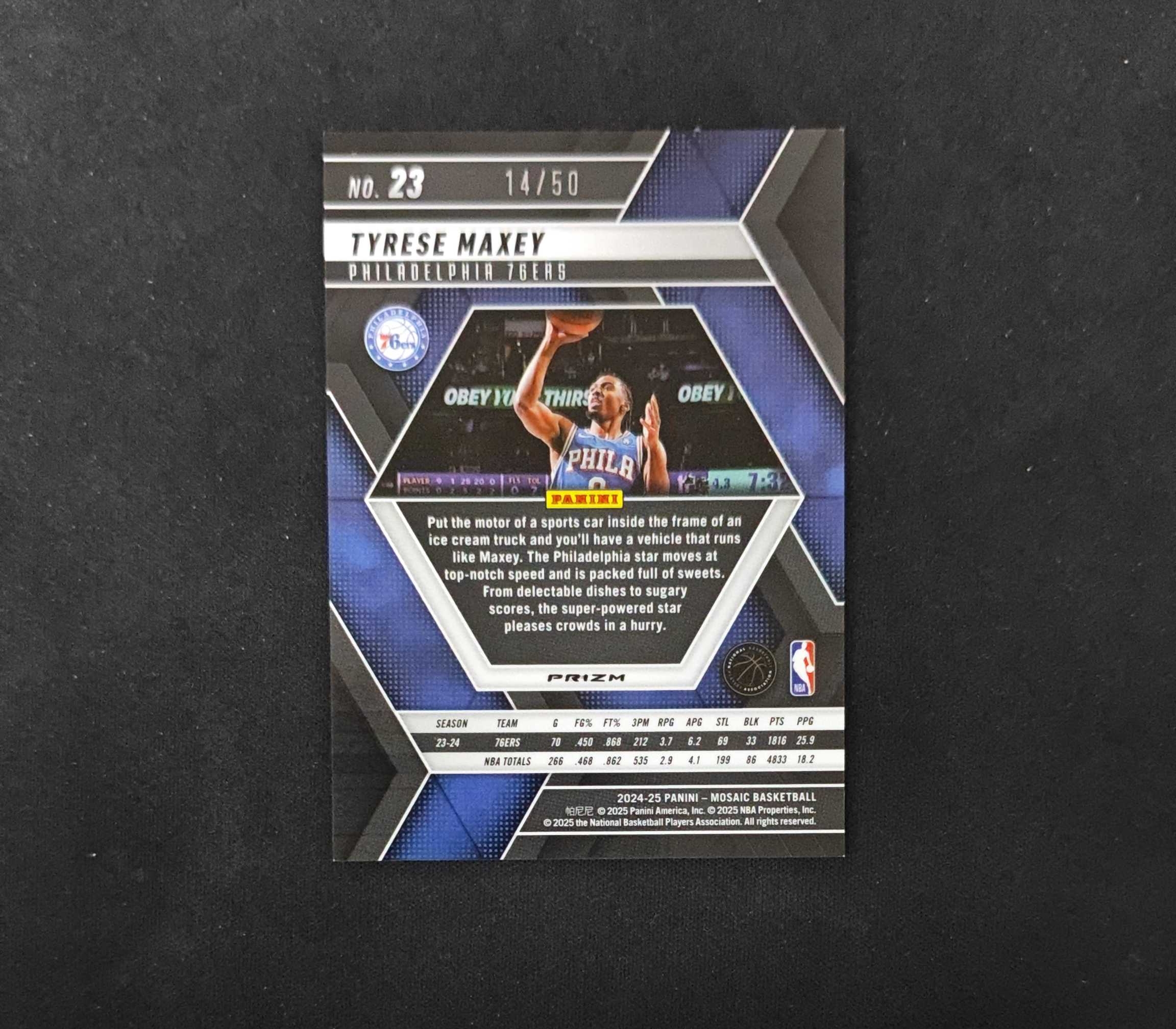 2024-25 Panini Mosaic Tyrese Maxey 【SC拍卖】马赛克 76人 马克西 14/50编 紫泡泡 收藏必备(KBMO)